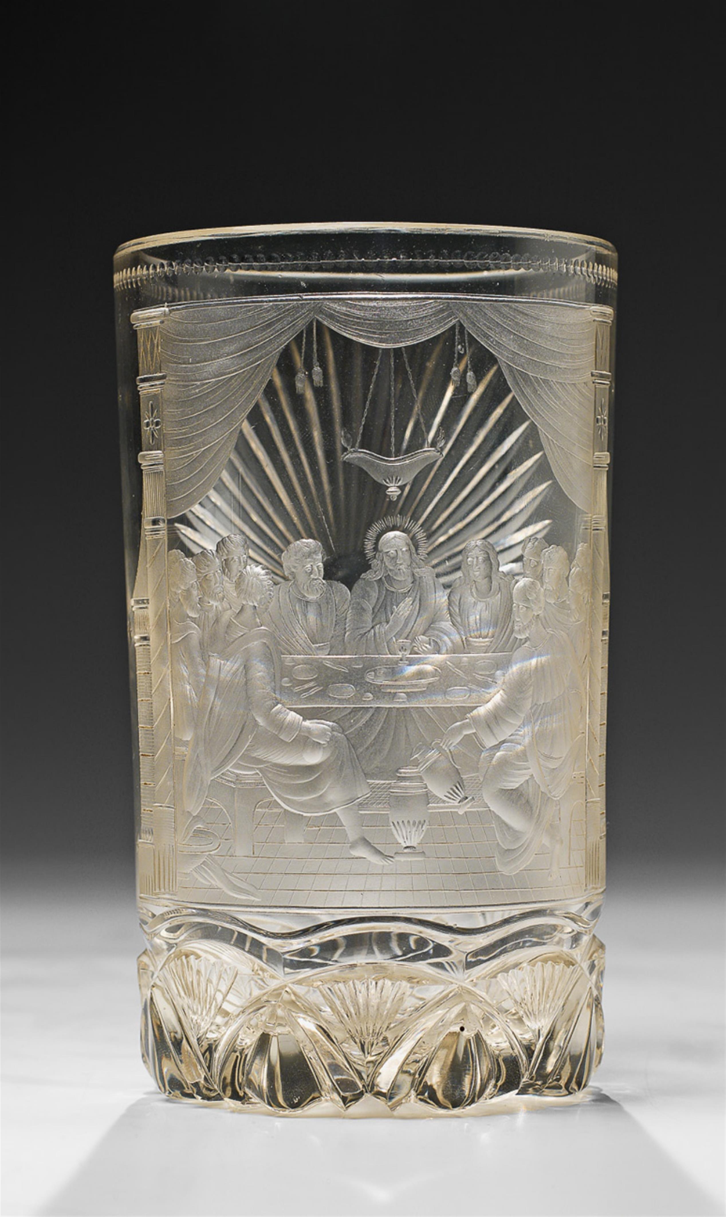 A Biedermeier Northern Bohemian cut glass beaker depicting the Last Supper. - image-1