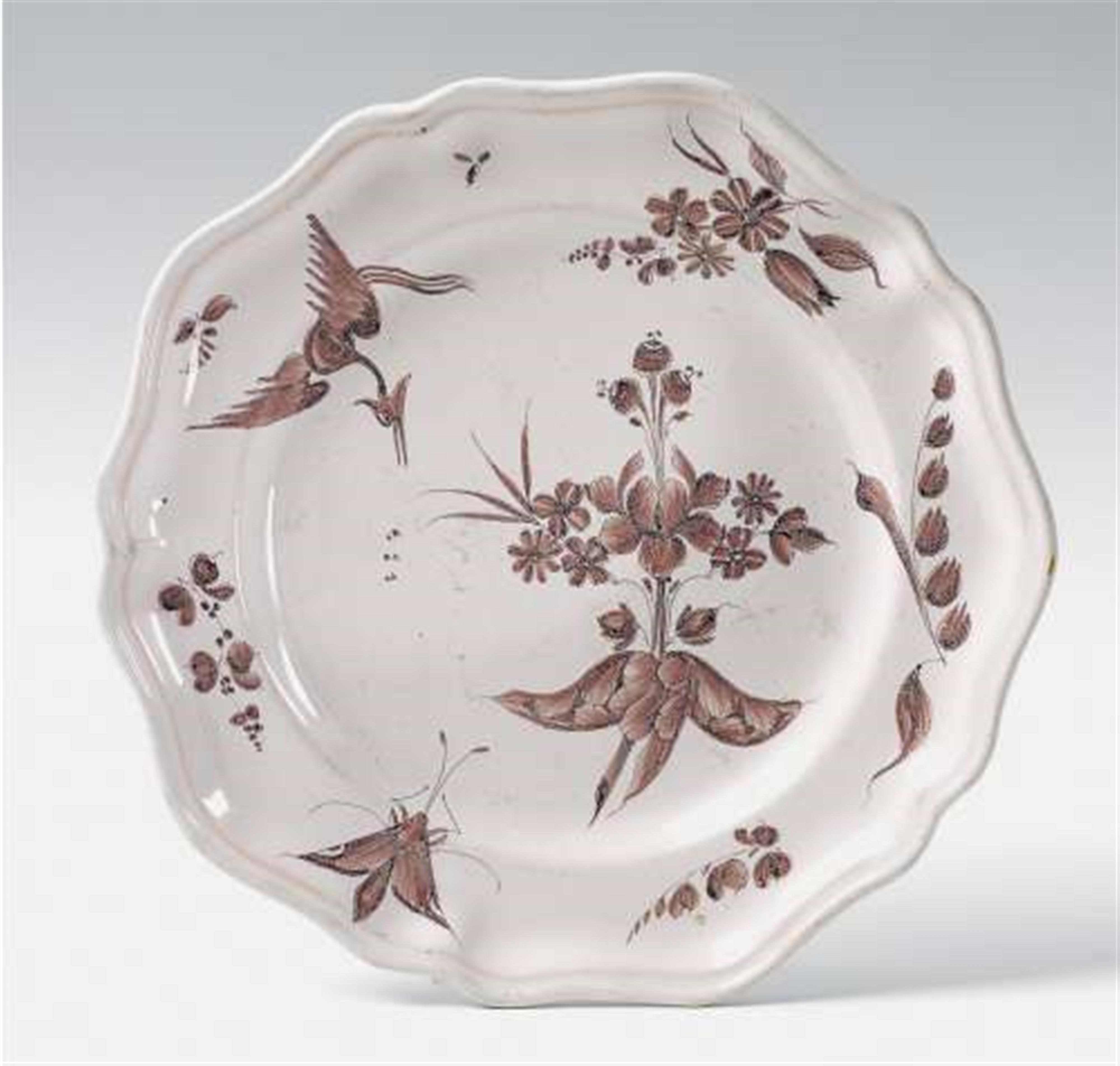 A Lunéville faience dish with cranes and flowers. - image-2