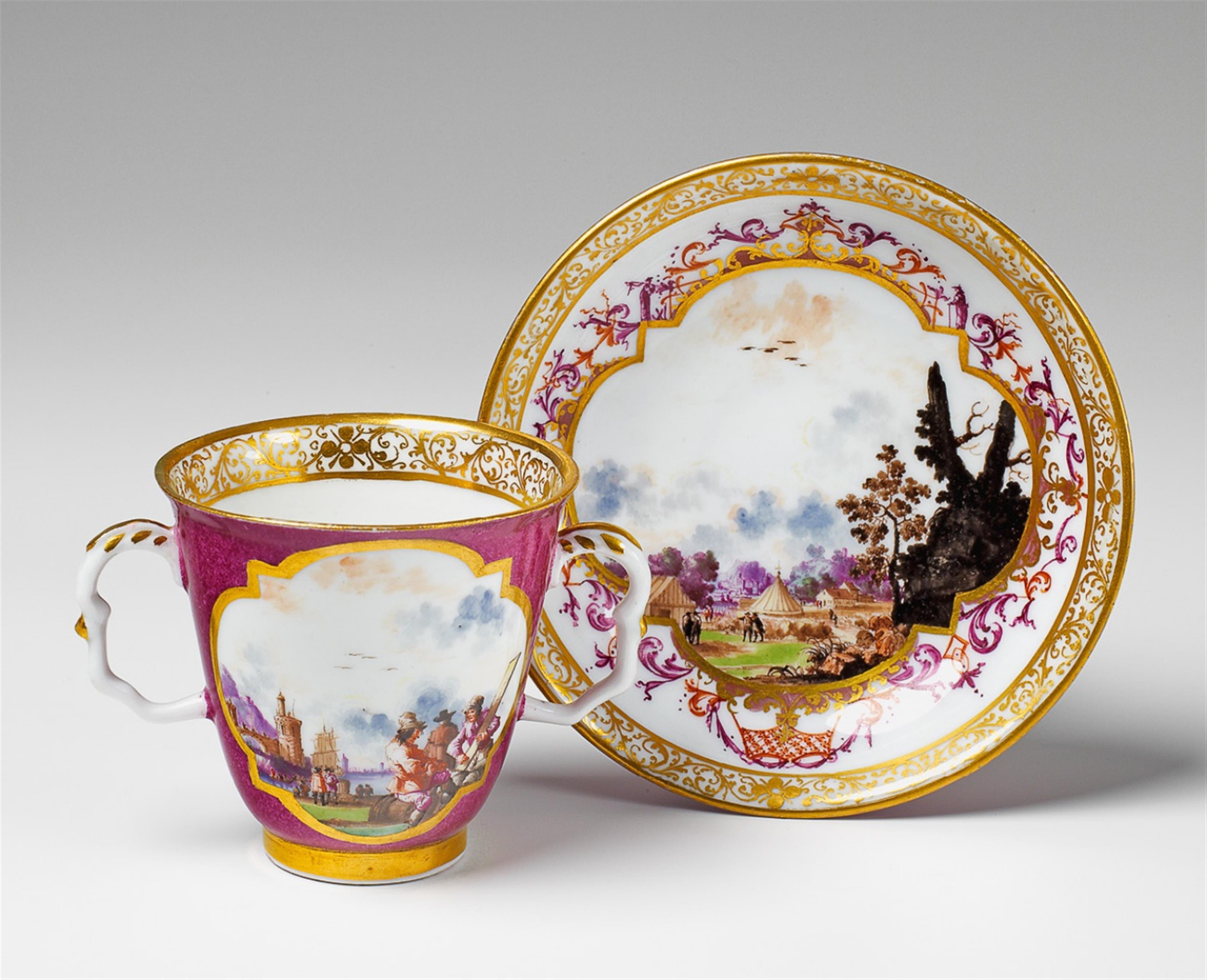 A Meissen porcelain double-handled beaker with merchant navy scenes. - image-1