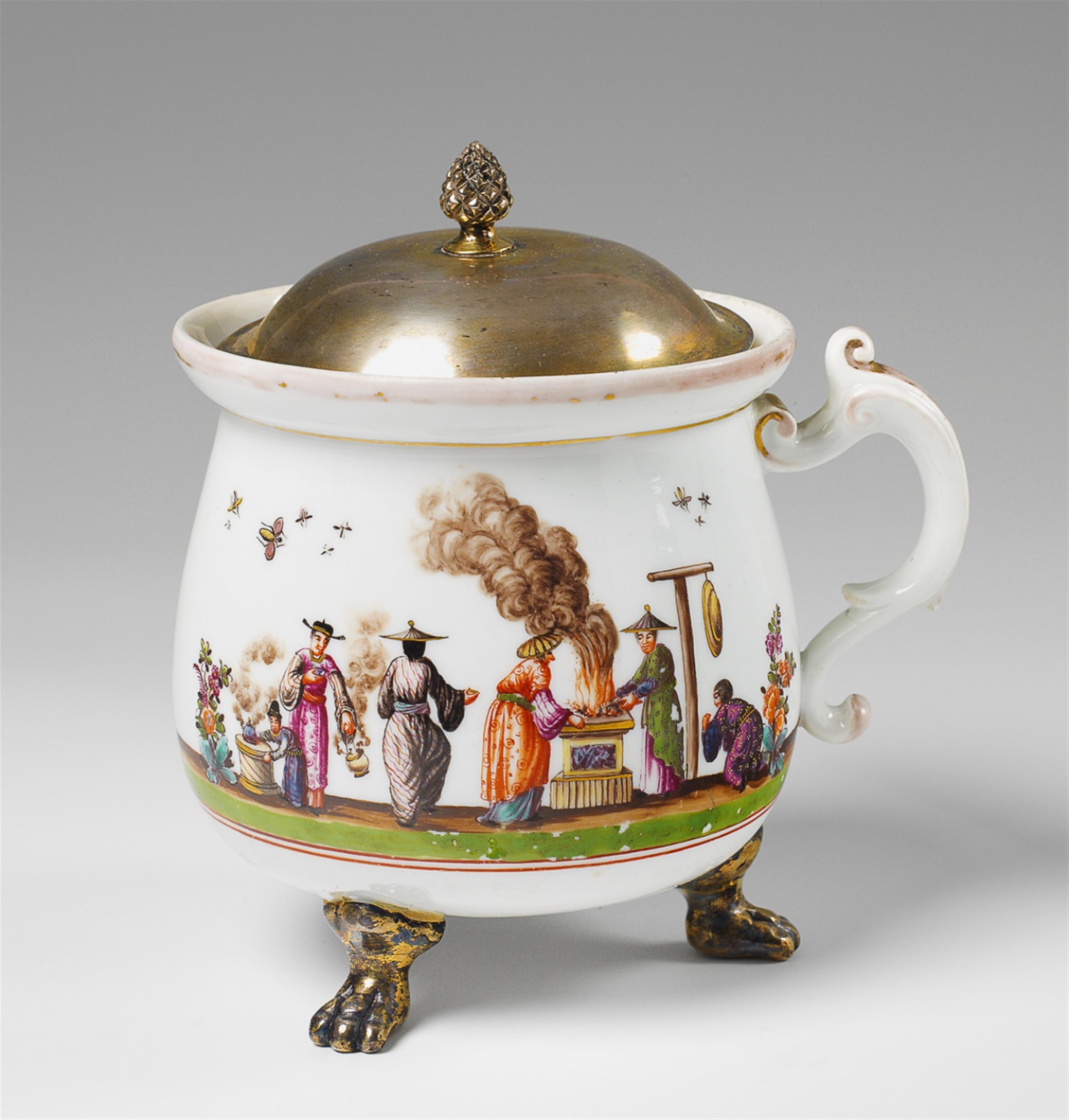 A vermeil mounted Meissen porcelain cream bowl. - image-1