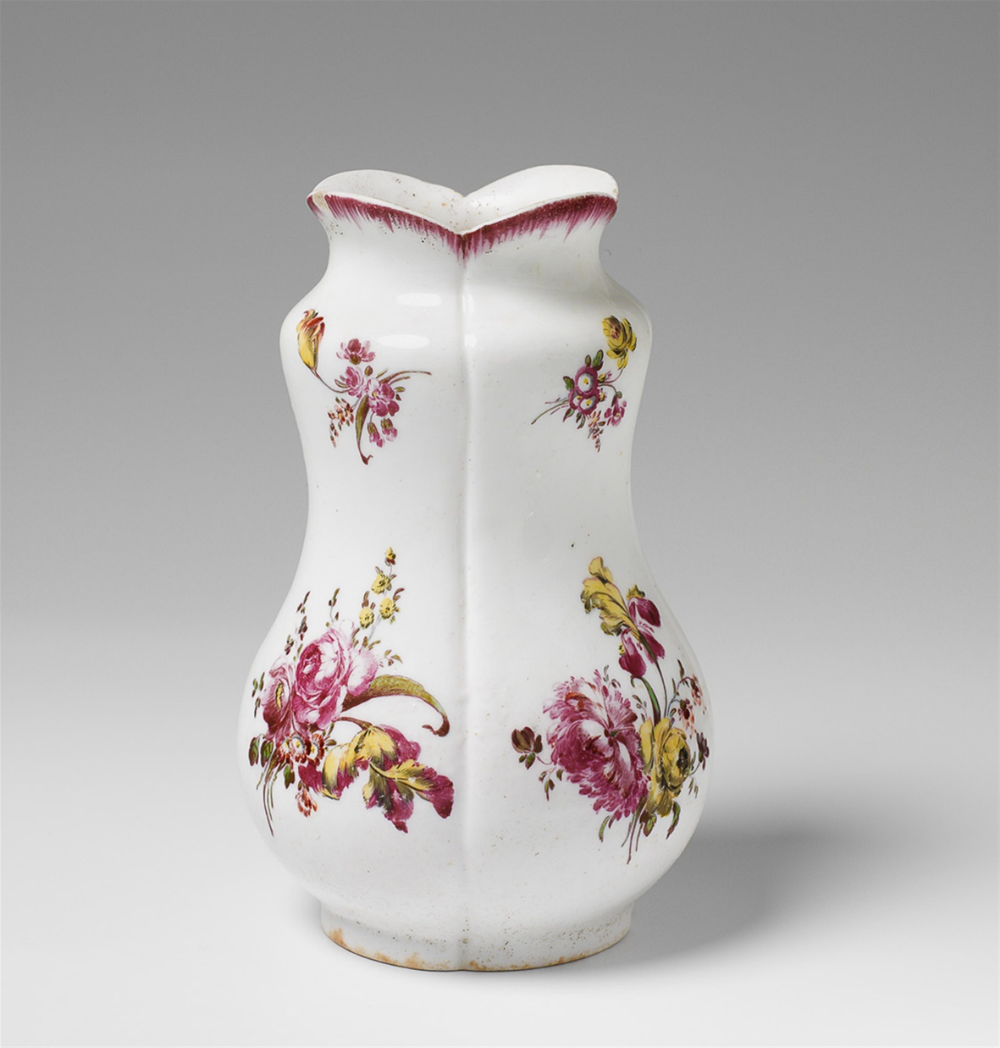 A perhaps Mennecy porcelain gourd-form vase with floral decor. - image-1