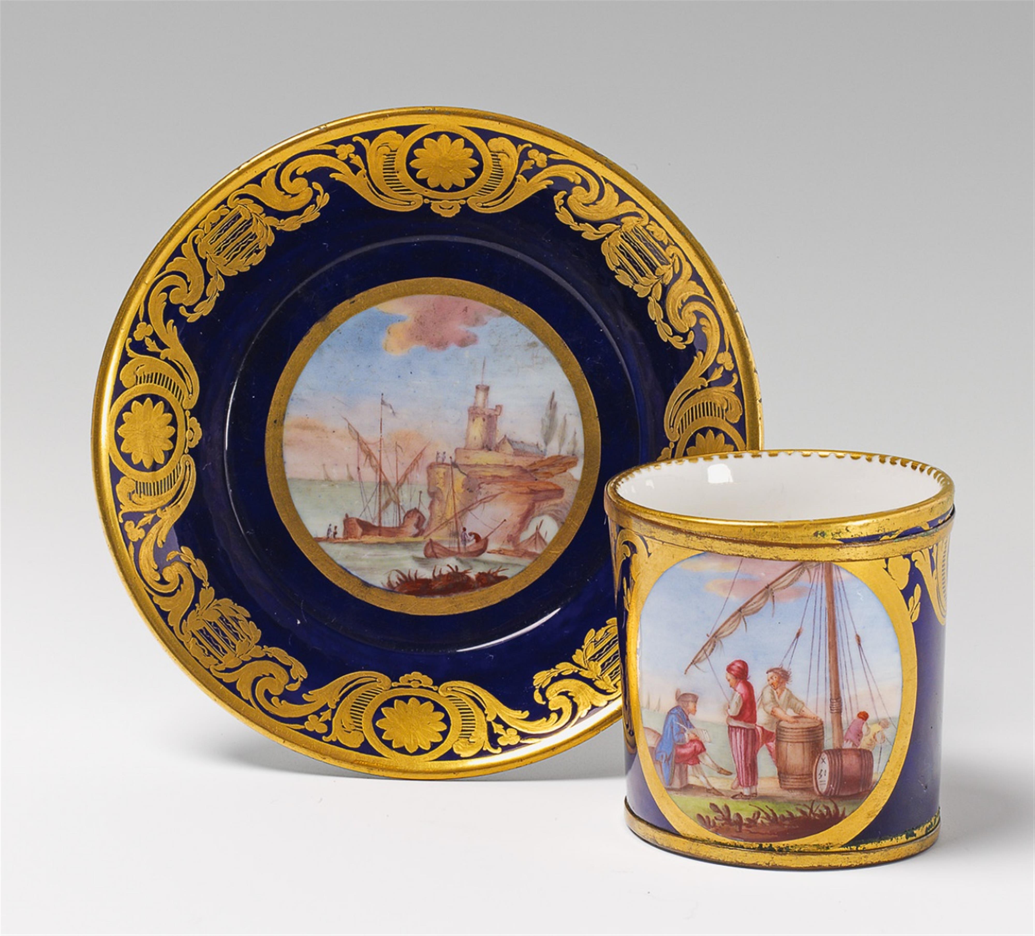 A Sèvres soft paste porcelain cup and saucer with merchant navy decor. - image-1