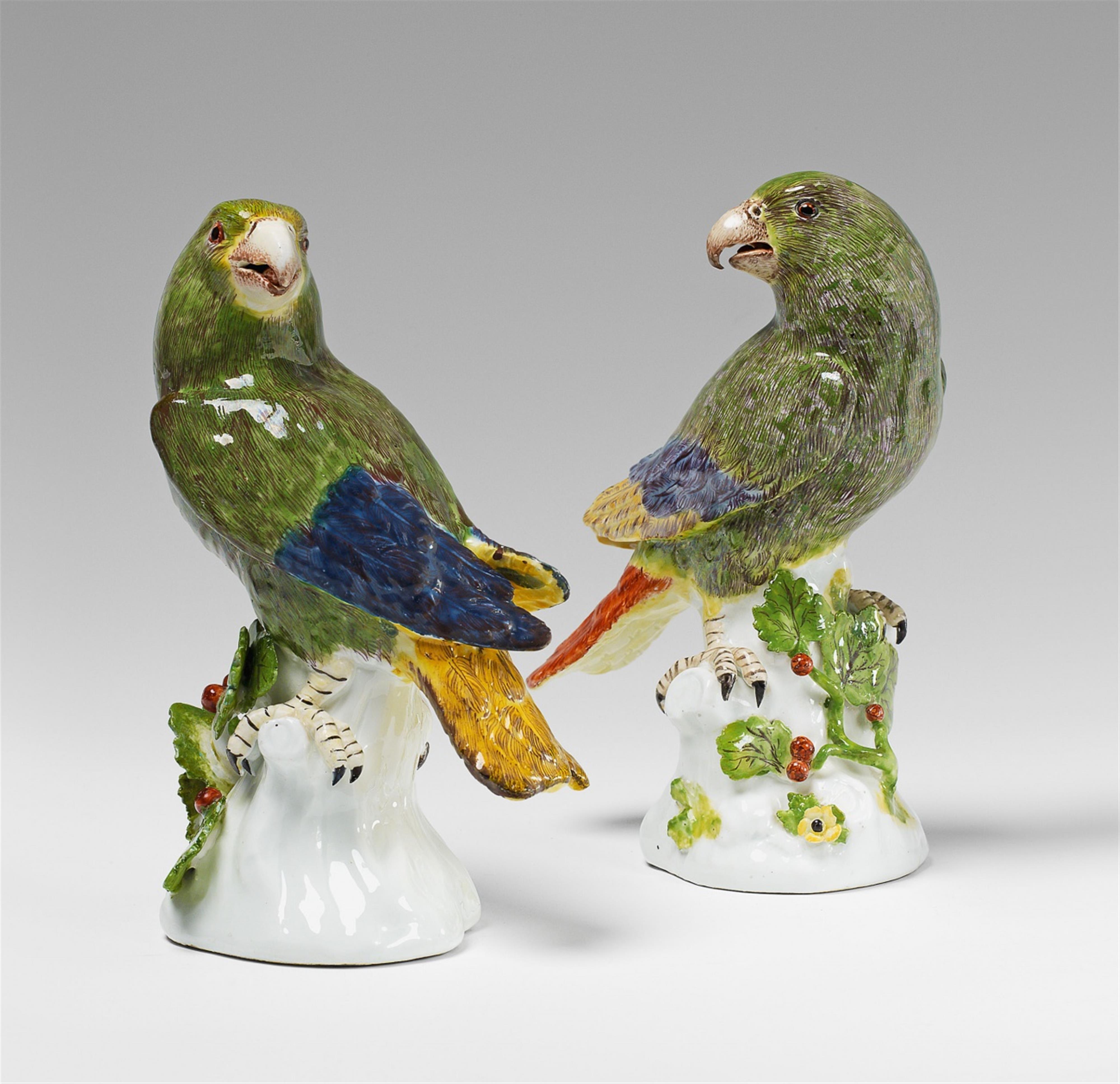 Two large, rare Meissen porcelain models of parrots. - image-1