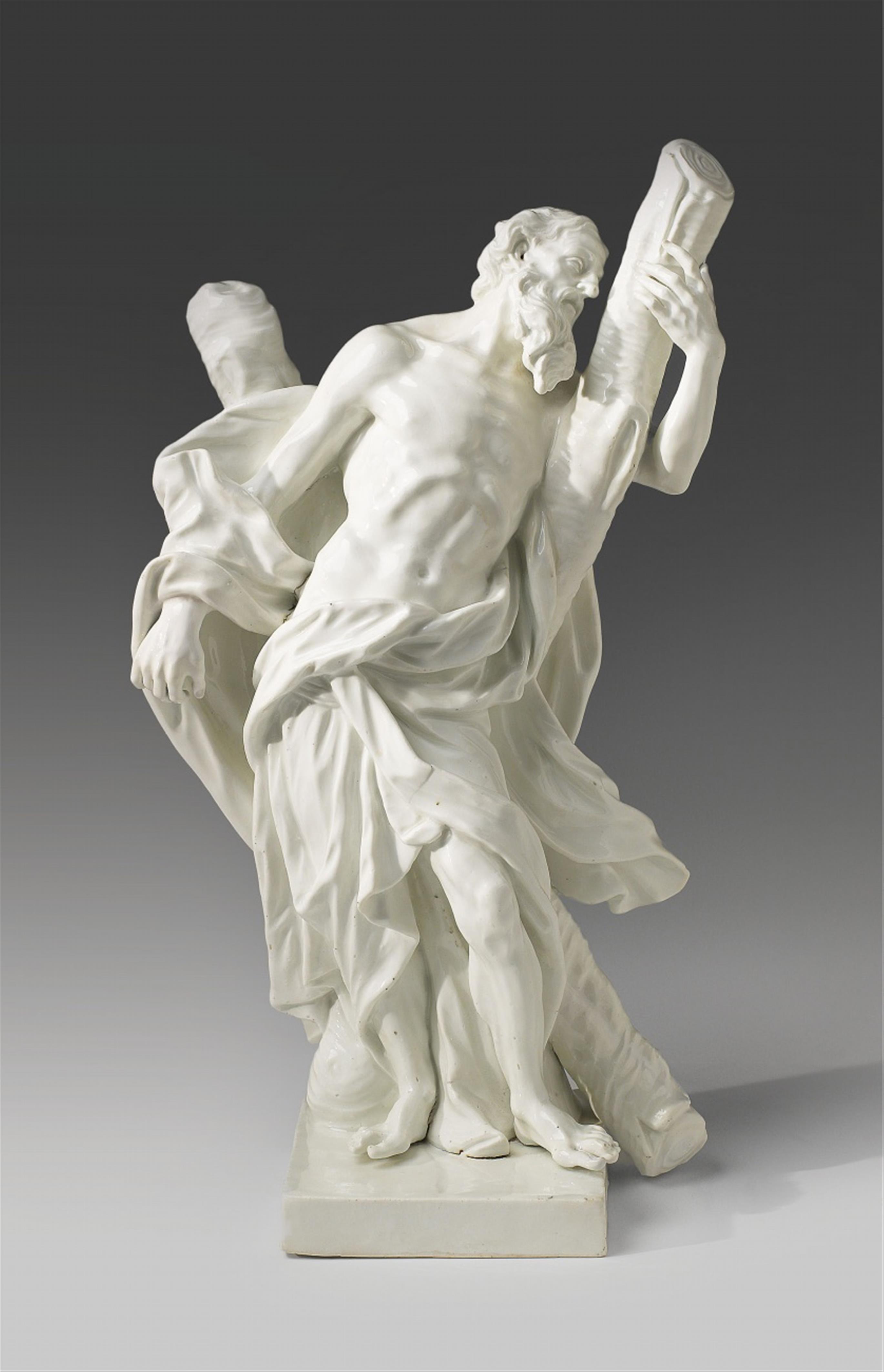 A Meissen white glazed porcelain figure of Saint Andrew. - image-1