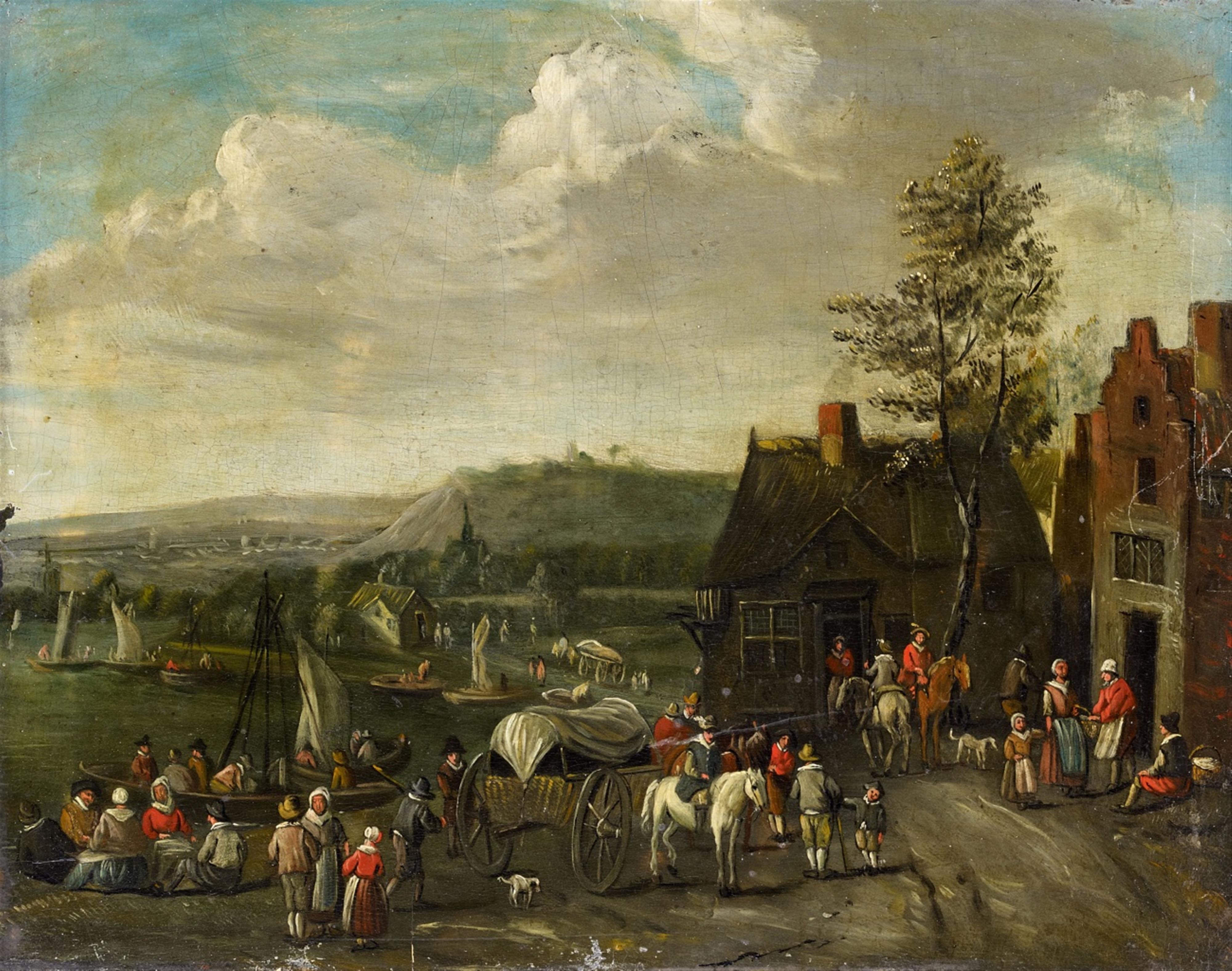 Flemish School 17th century - Two Landscapes with Market Scenes - image-1