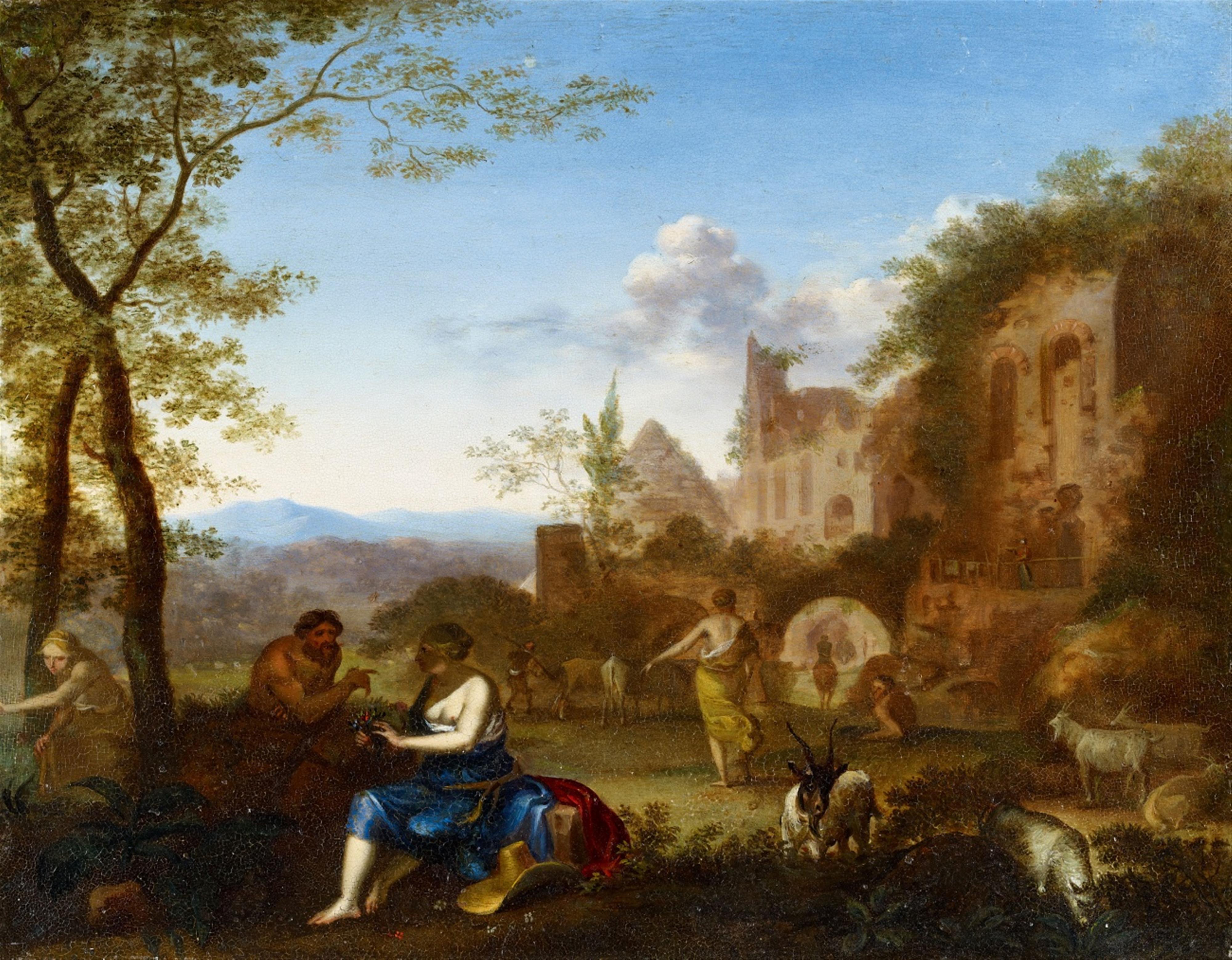 Cornelis van Poelenburgh, follower of - Roman Landscape with the Pyramid of Cestius, Nymphs and Satyrs - image-1