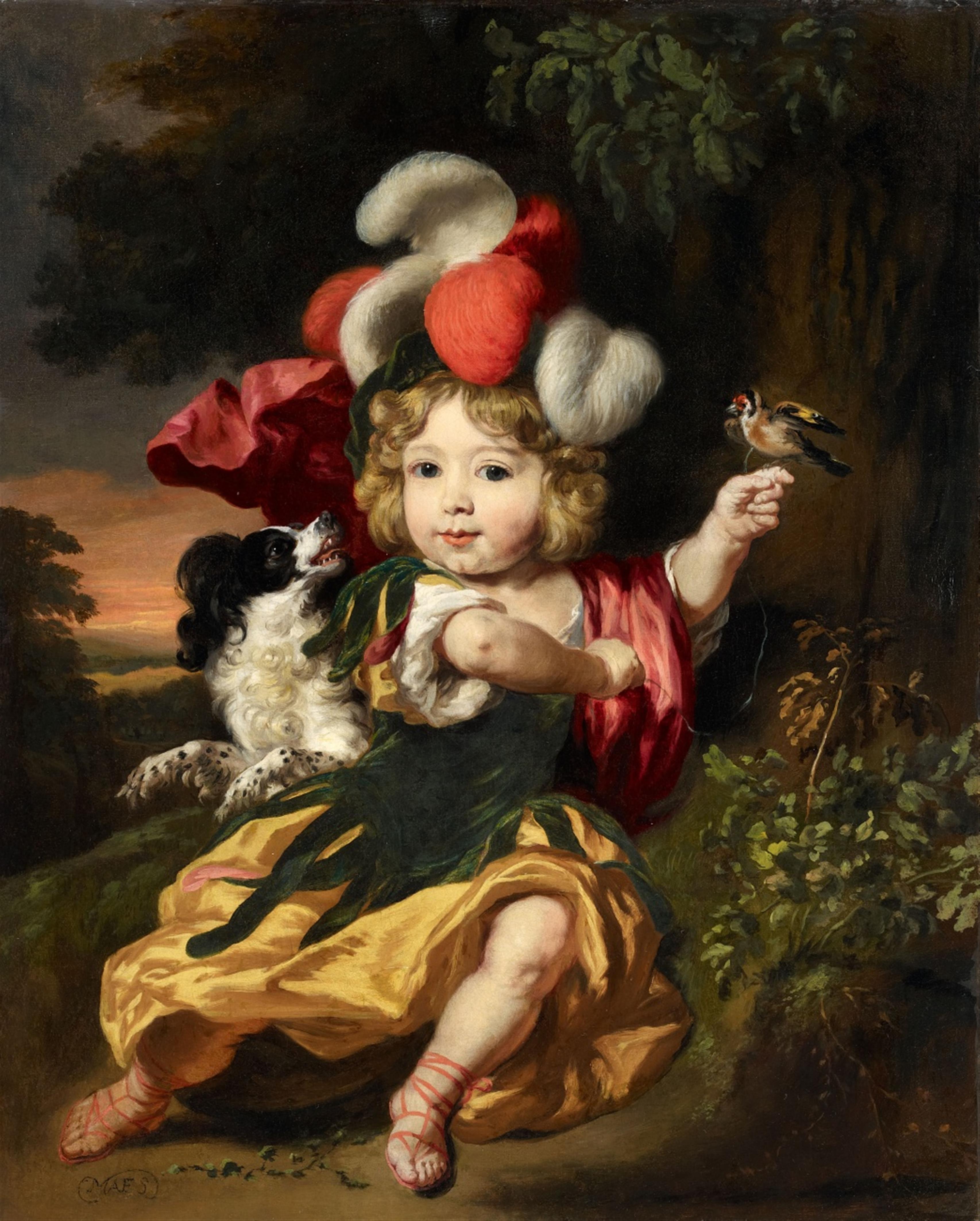 Nicolaes Maes - Bildnis eines Jungen mit Hund und Vogel - image-1
