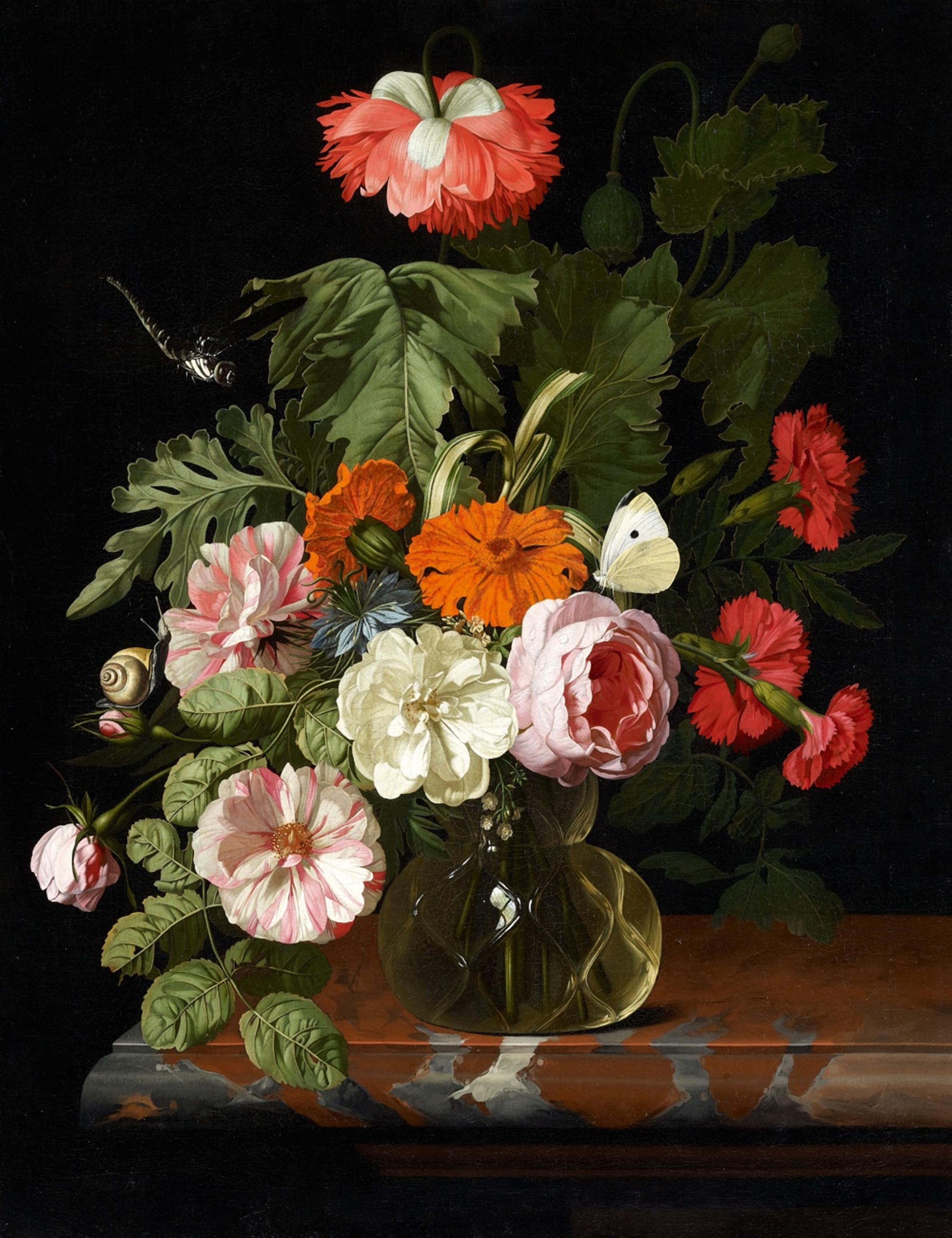 Isaak Denies - Blumenstilleben mit Schnecke und Libelle - image-1