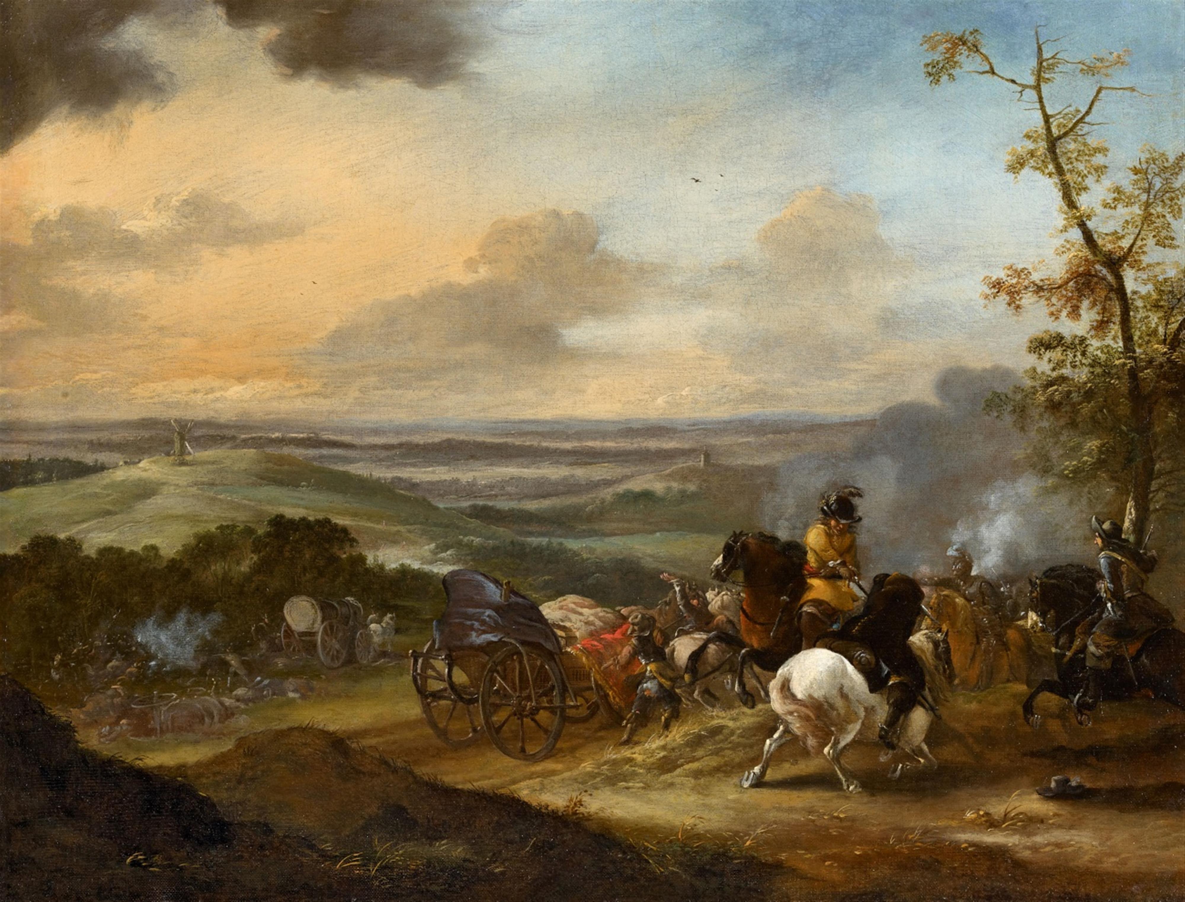 Pieter Wouwerman - Reiterschlacht in hügeliger Landschaft - image-1