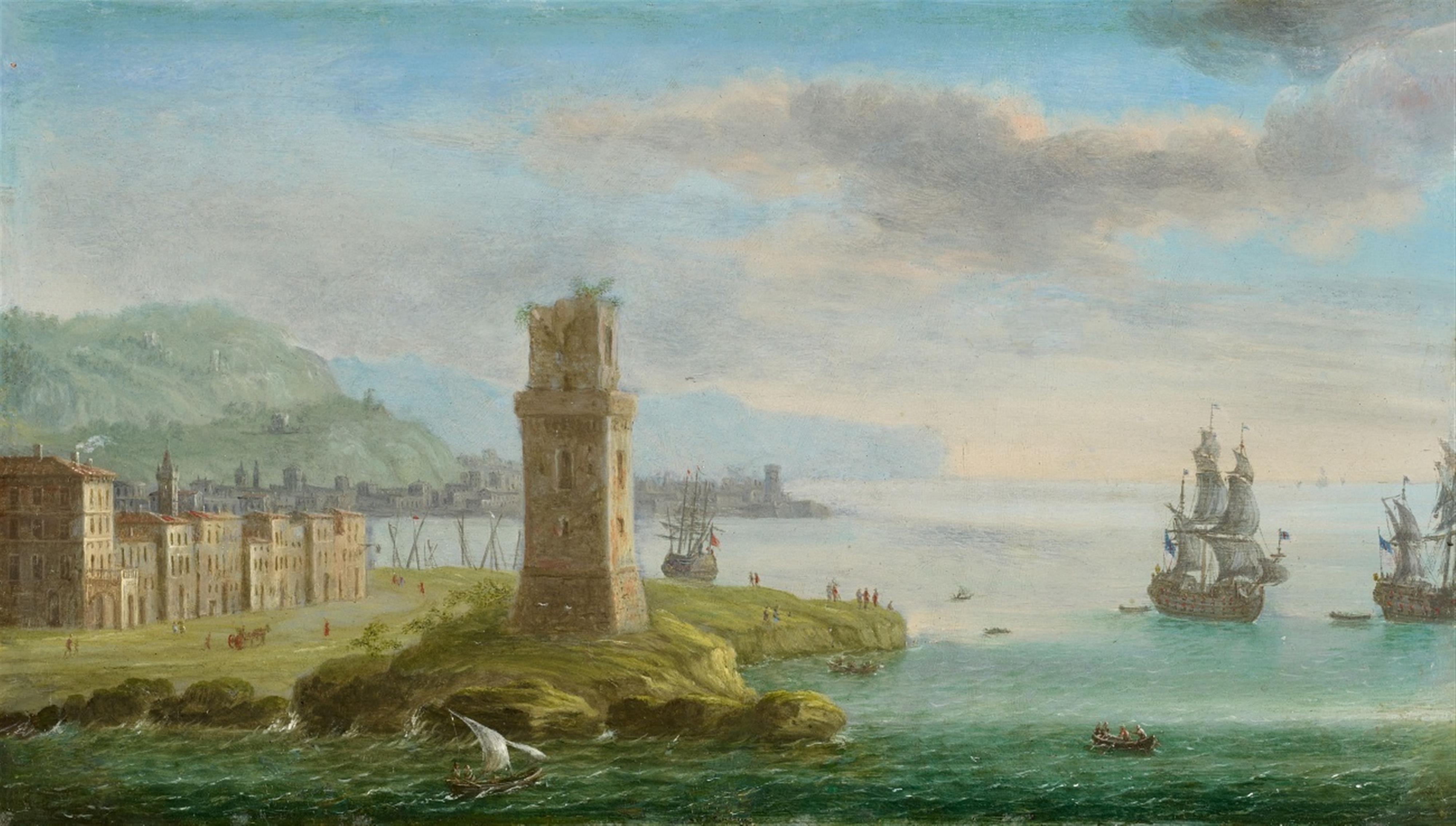 Orazio Grevenbroeck - A Southern Harbour Landscape with Sailing Boats - image-1
