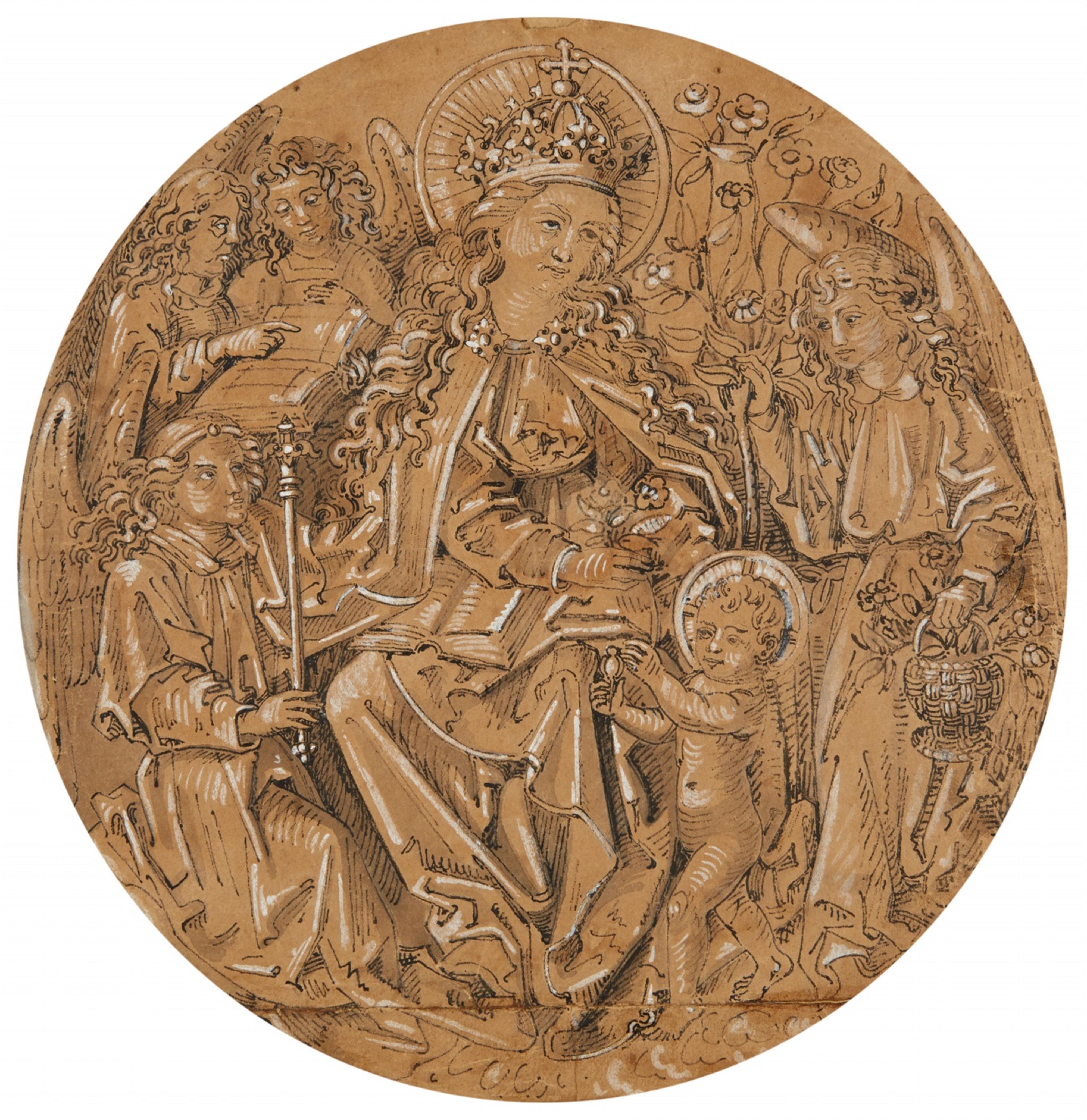 Schweizer oder Nürnberger Meister des 16. Jahrhunderts - Thronende Madonna von Engeln umgeben - Entwurf für ein Glasfenster - image-1