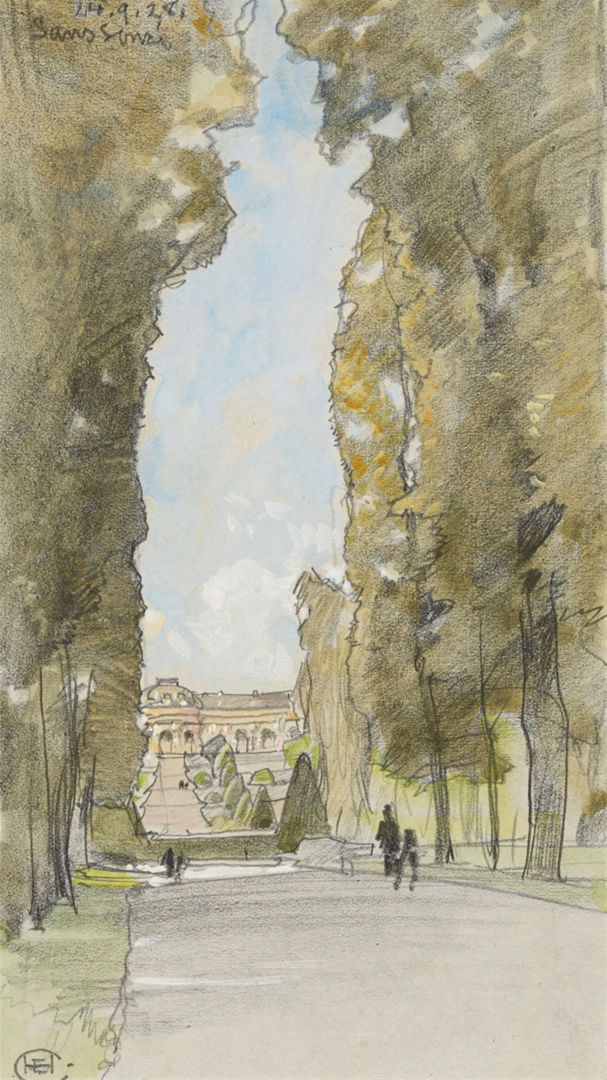 Edward Harrison Compton - Sanssouci Potsdam, Blick auf das Schloss vom Süden - image-1