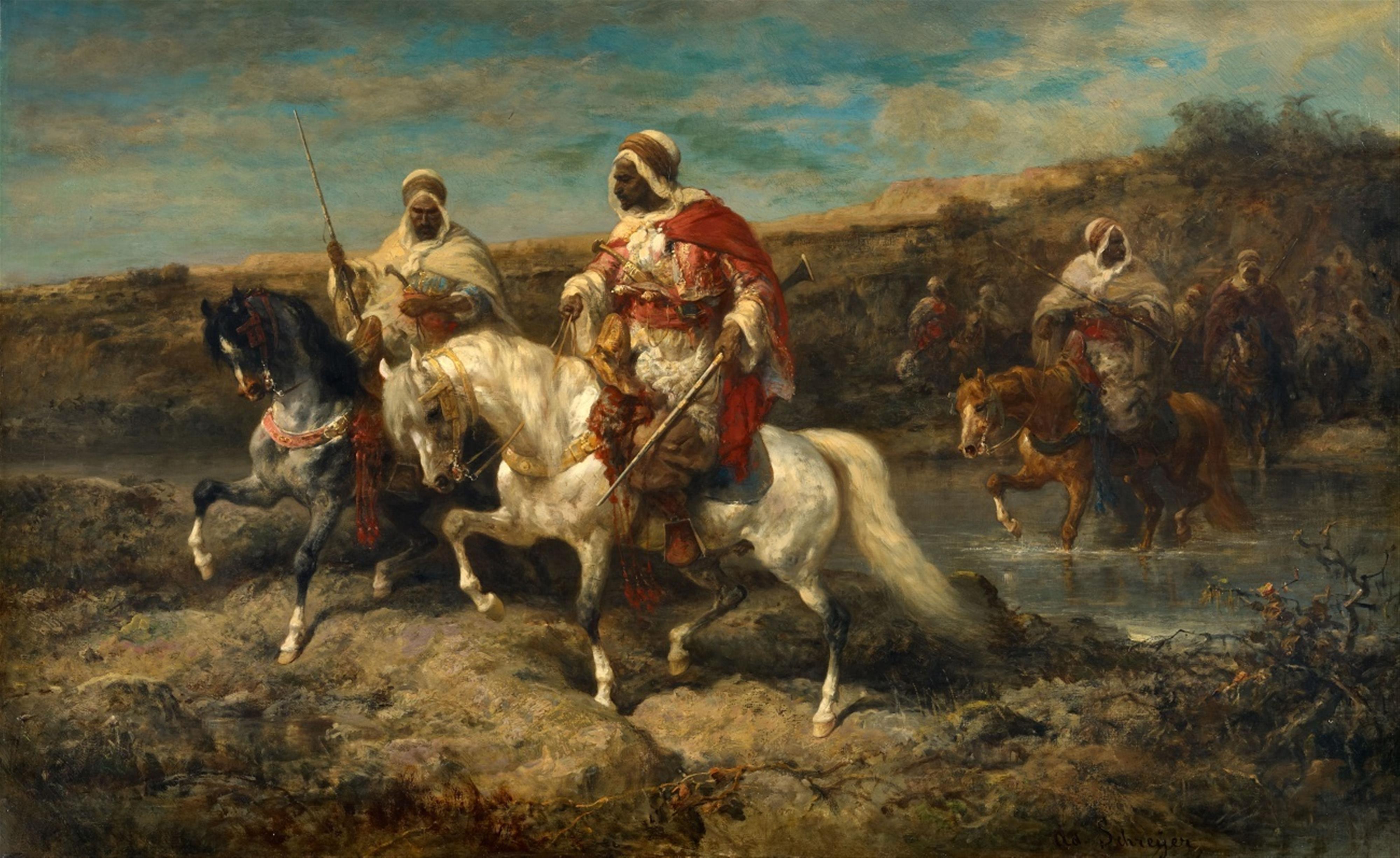 Adolf Schreyer - Arabian Horseman by a Ford - image-1