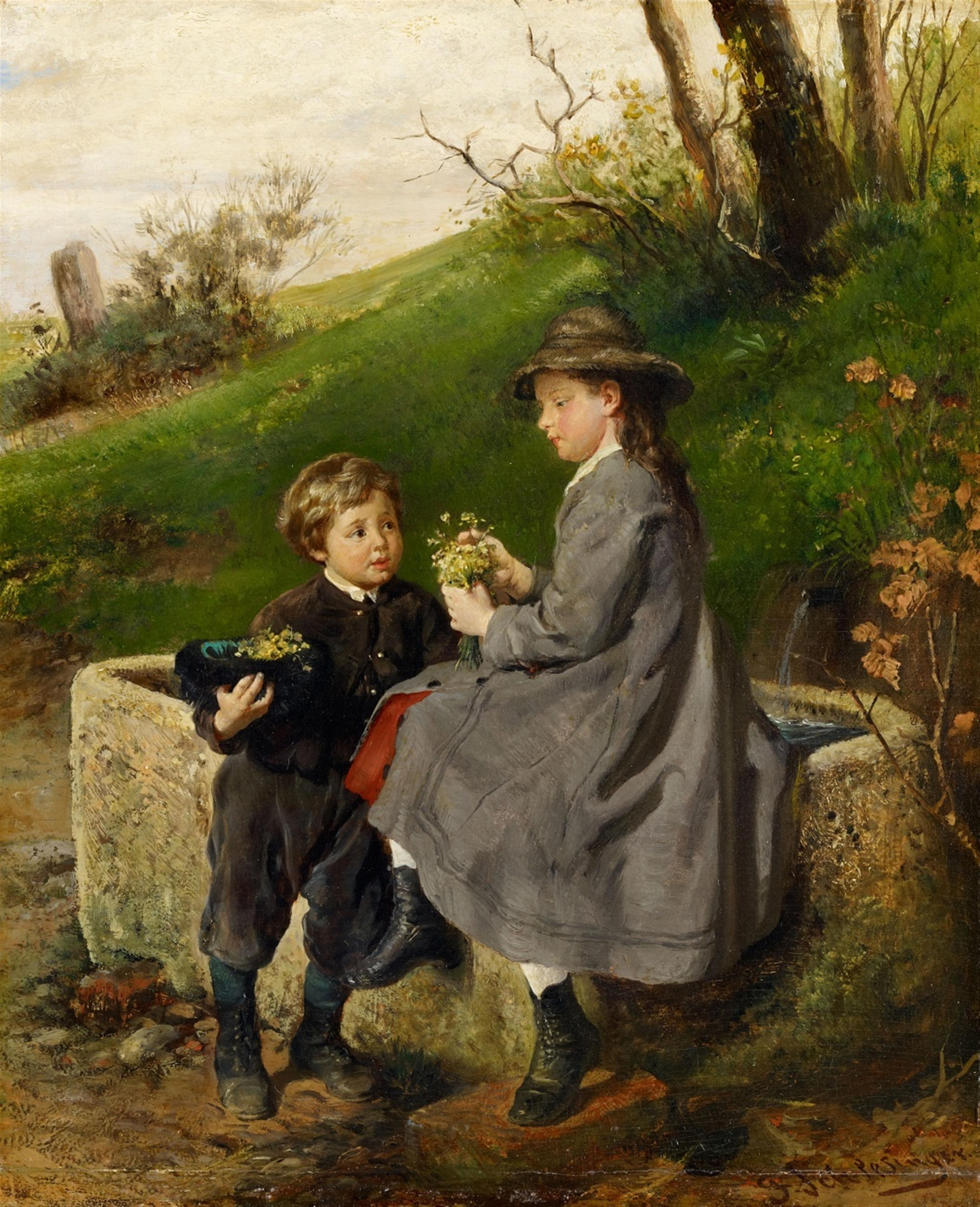 Felix Schlesinger - Two Children at a Well - image-1