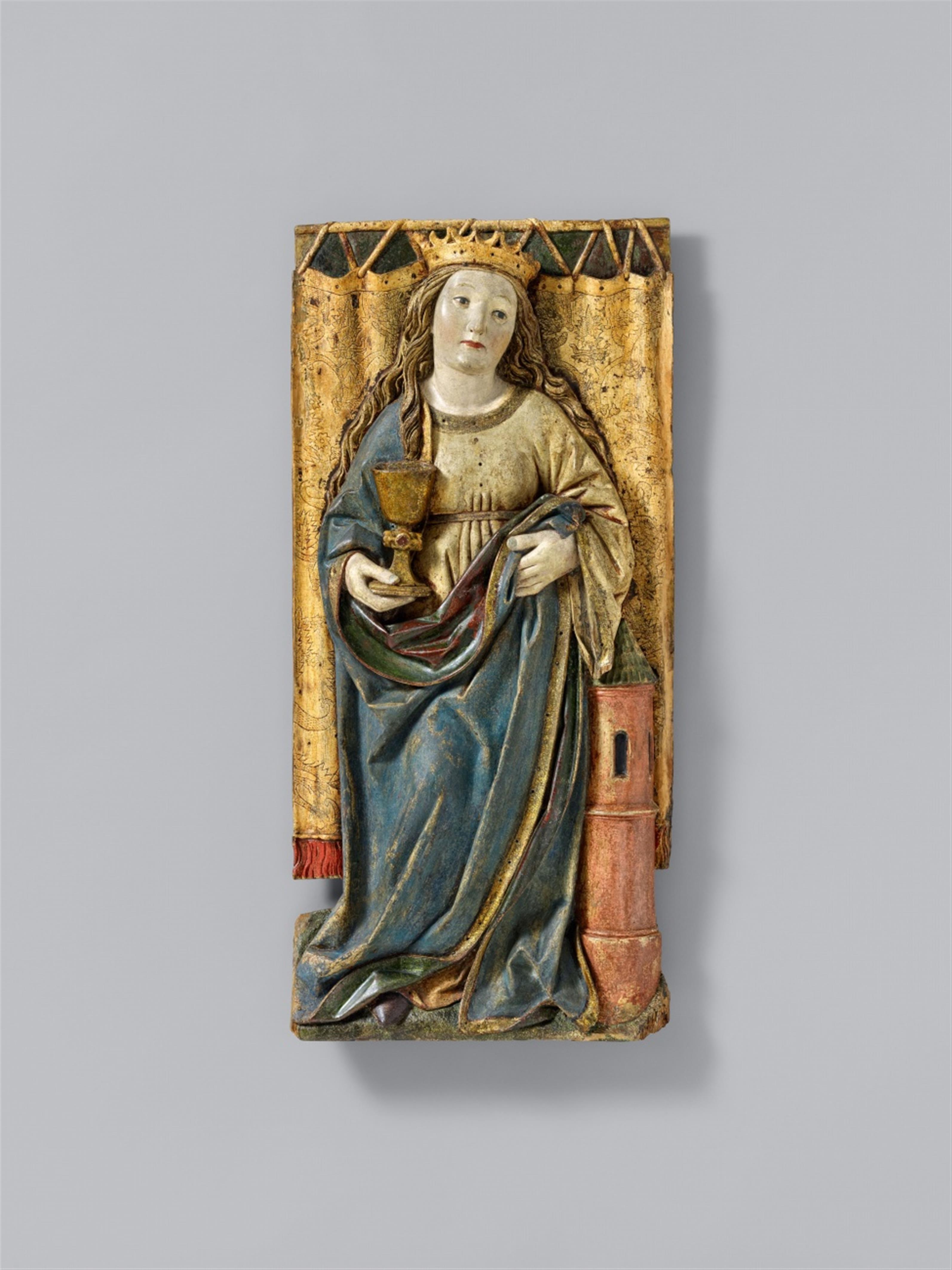 Gregor Erhart, attributed to - A carved limewood relief of Saint Barbara attributed to Gregor Erhart. - image-1