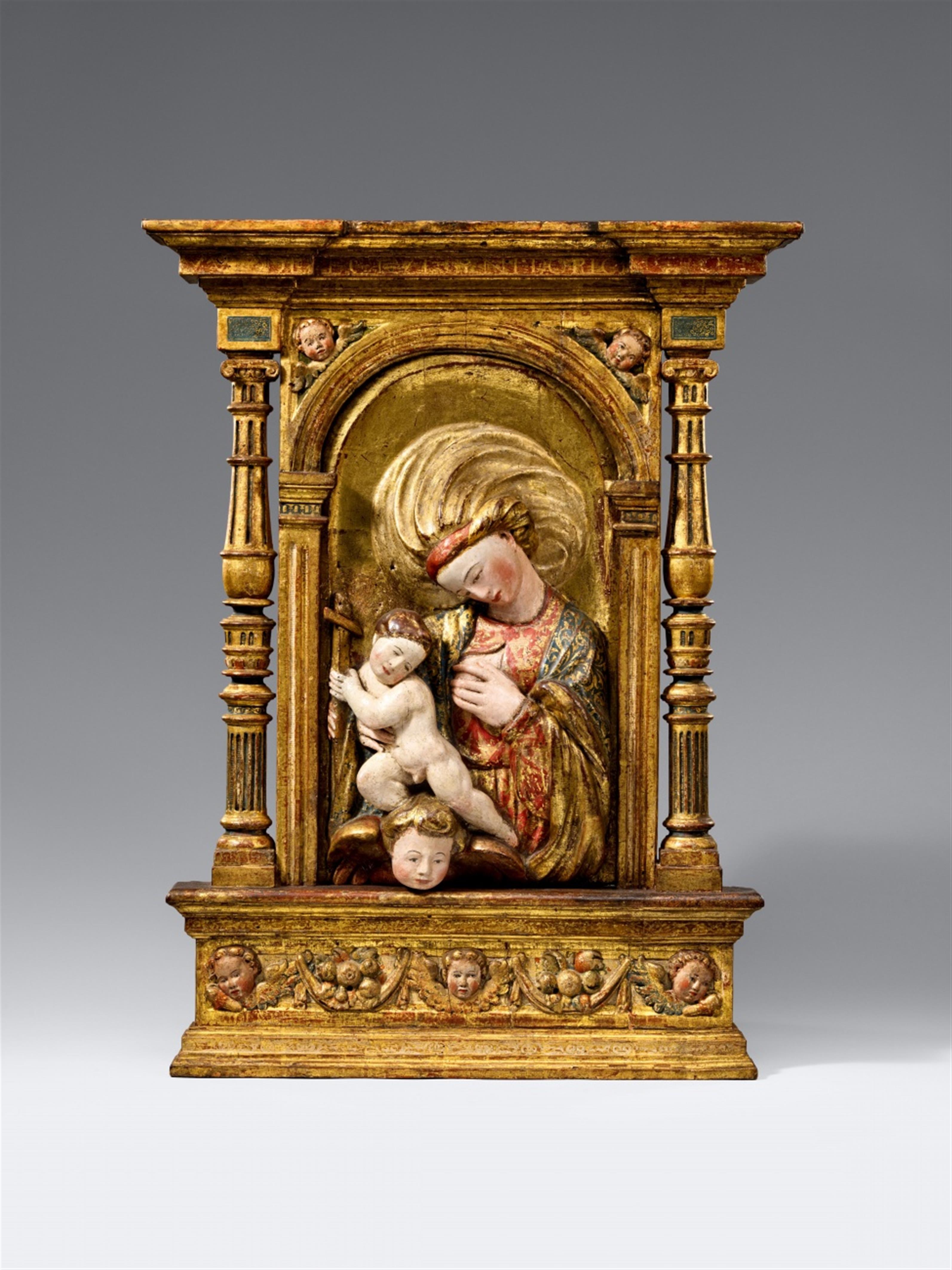 Spain circa 1540/1550 - A Spanish carved pinewood Maria Lactans relief, circa 1540/1550. - image-1
