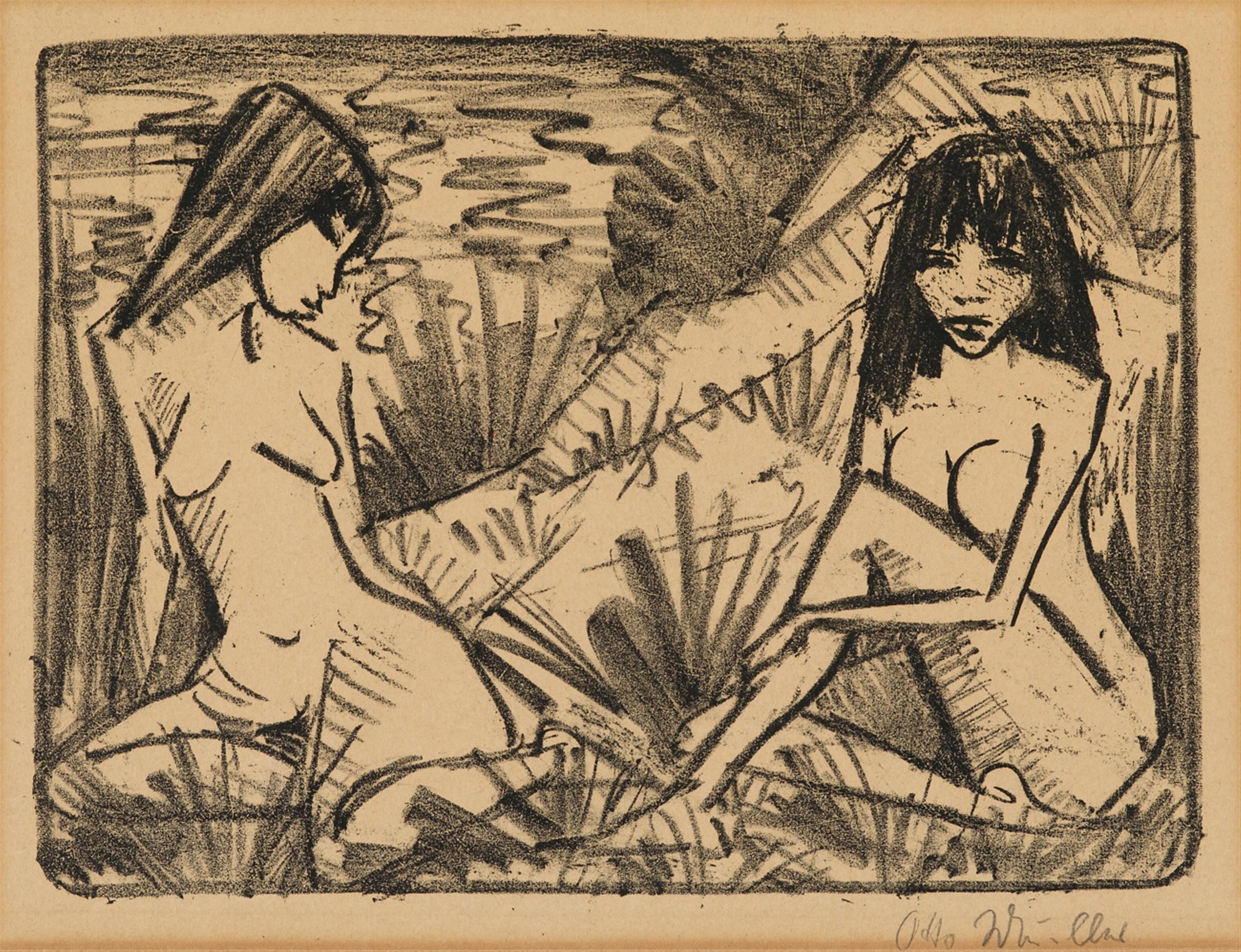Otto Mueller - Zwei in Dünen sitzende Mädchen 2 (Mädchen am Ufer) - image-1