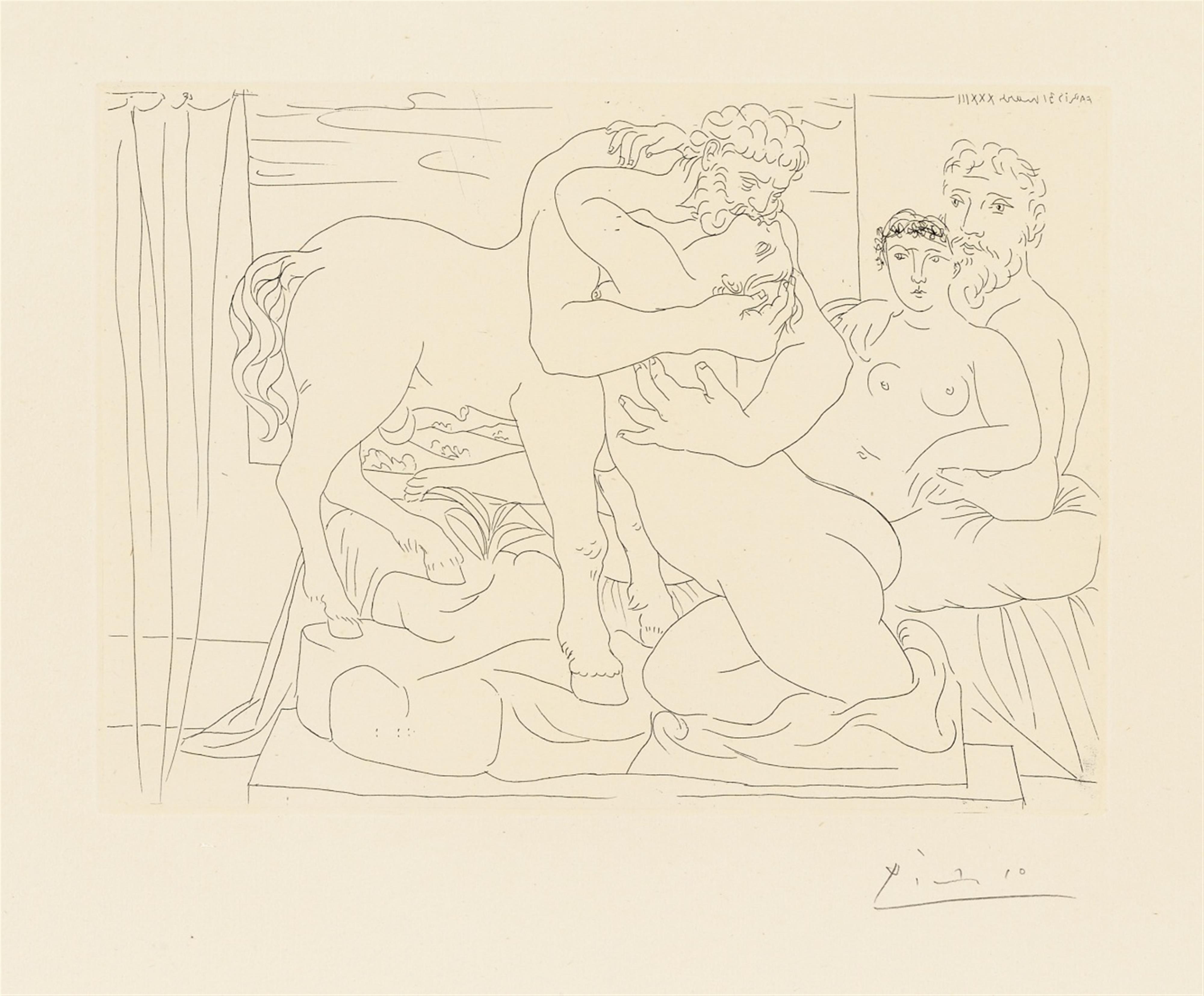 Pablo Picasso - Sculpteur et son modèle avec un groupe sculpté représentant un centaure embrassant une femme - image-1