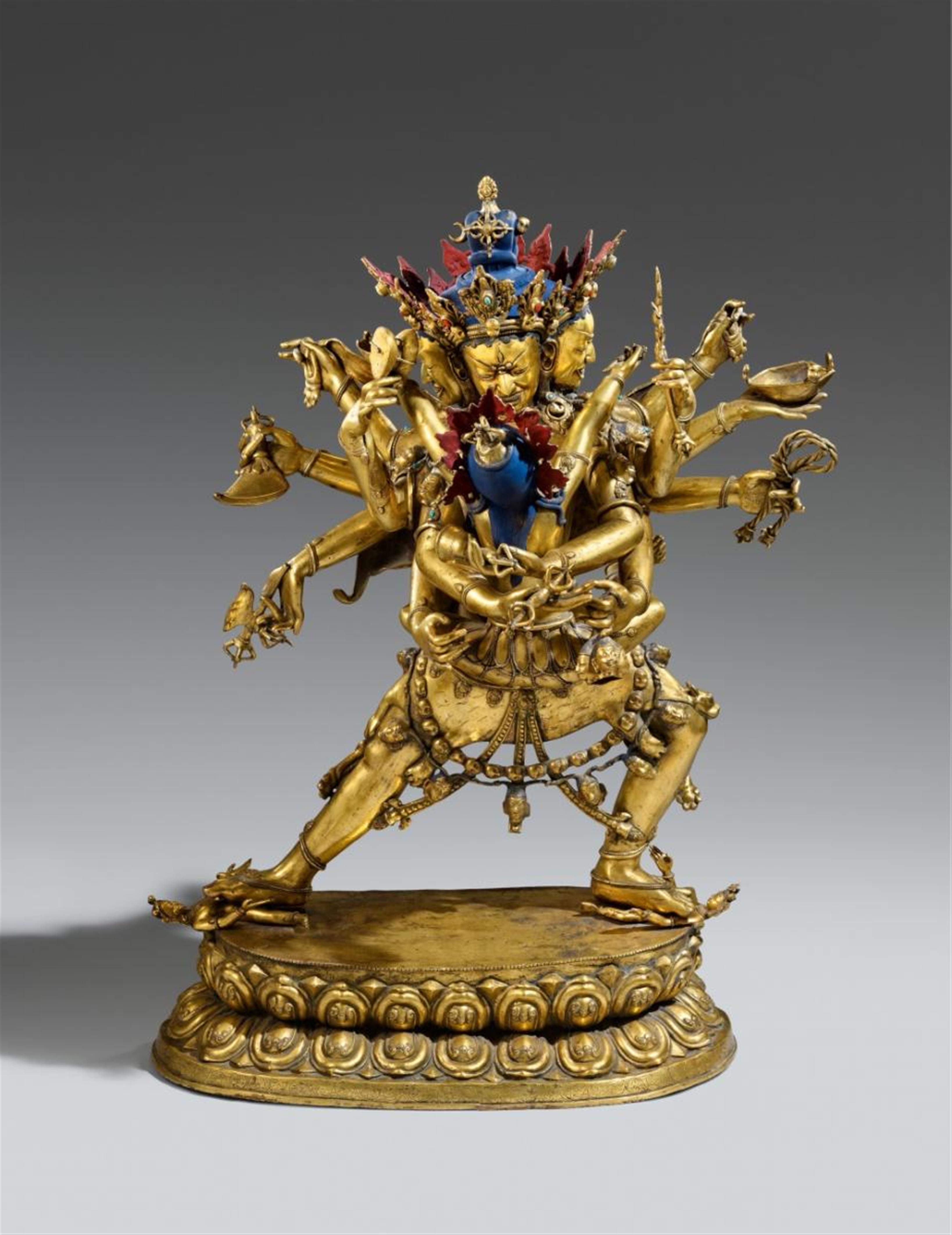 A Tibetan gilt bronze figure of Chakrasamvara yab yum. 20th century - image-1