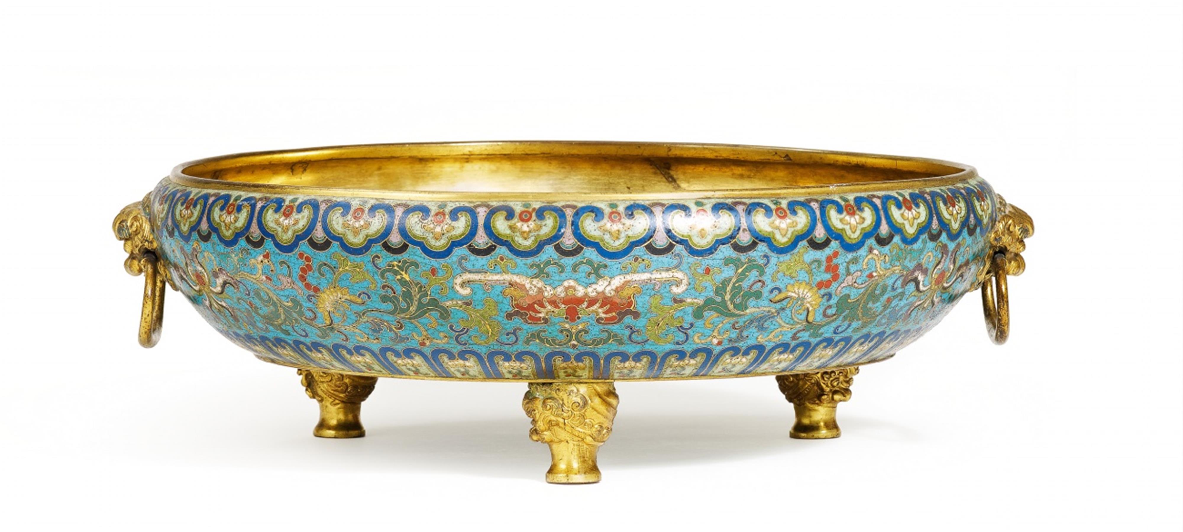 A large shallow cloisonné enamel bowl, probably an incense burner. 18th century - image-1