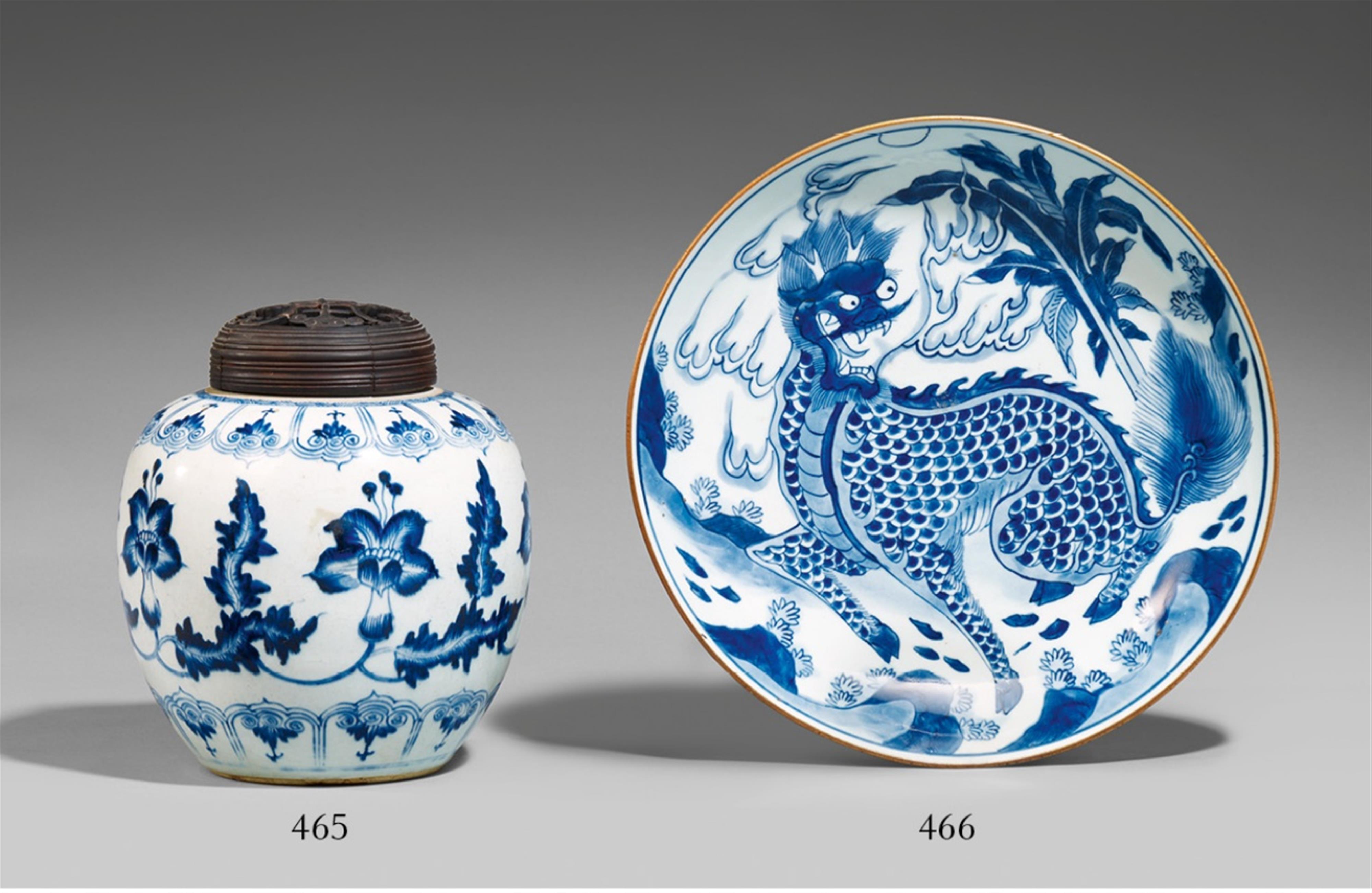 A blue and white 'qilin' saucer dish. 19th century - image-1