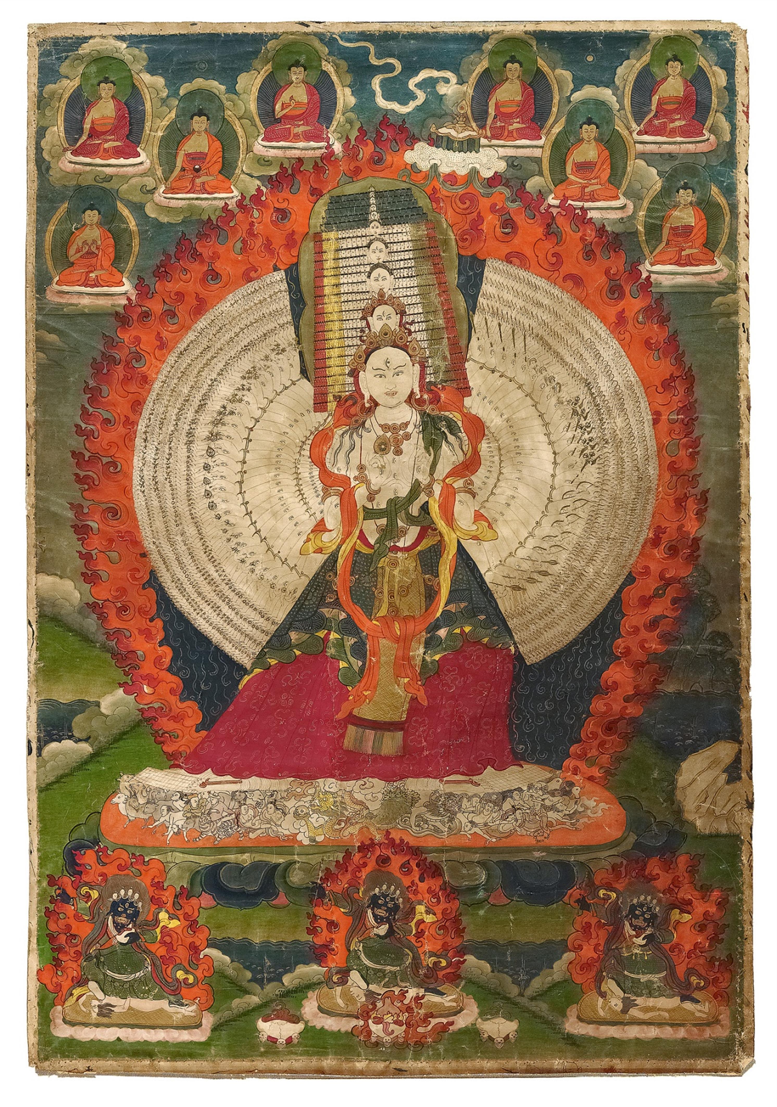 Thangka der Ushnishasitatapatra. Tibet. 18. Jh. - image-1
