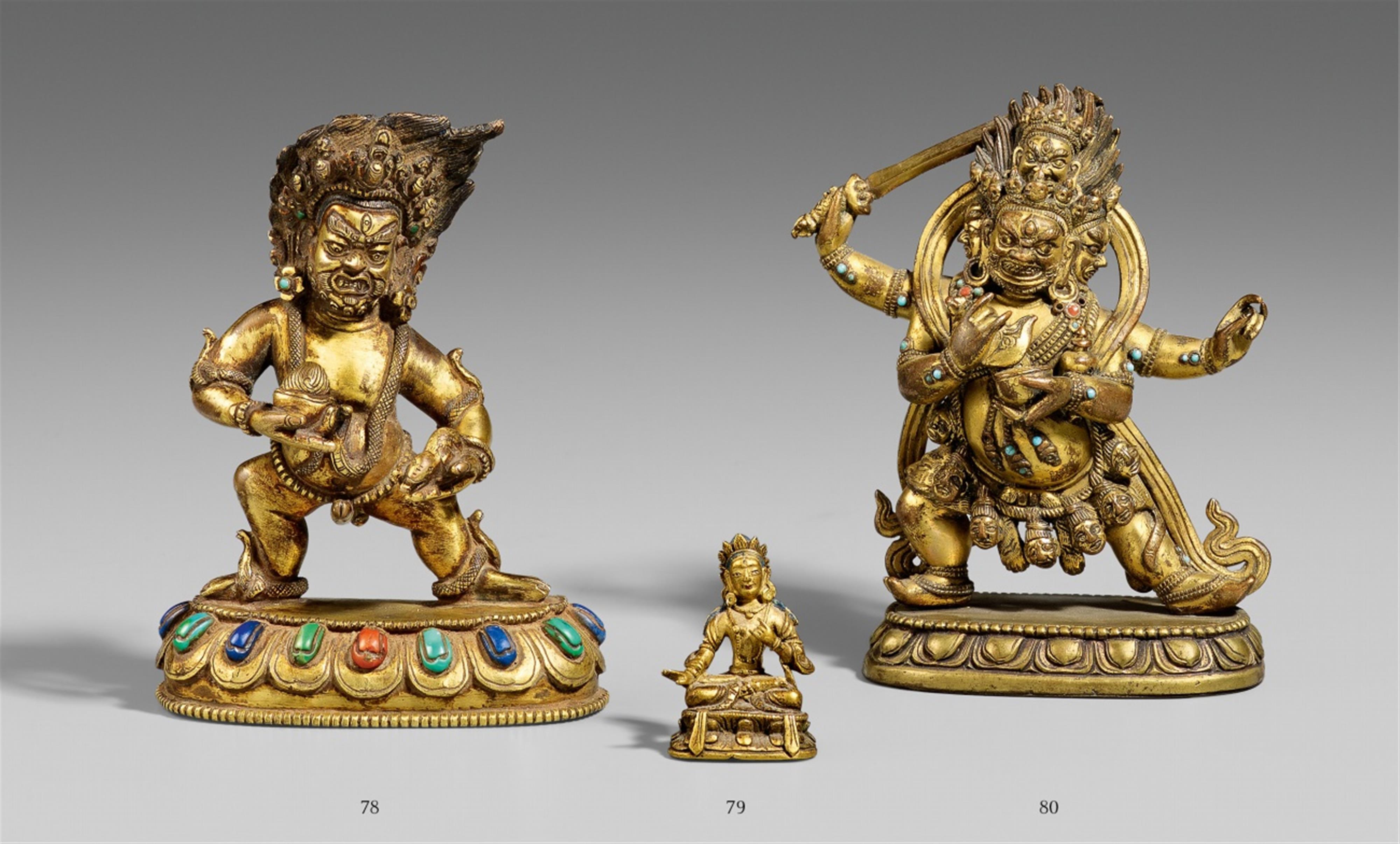 A Tibetan gilt bronze figure of Kala Jambhala. 18th century - image-1
