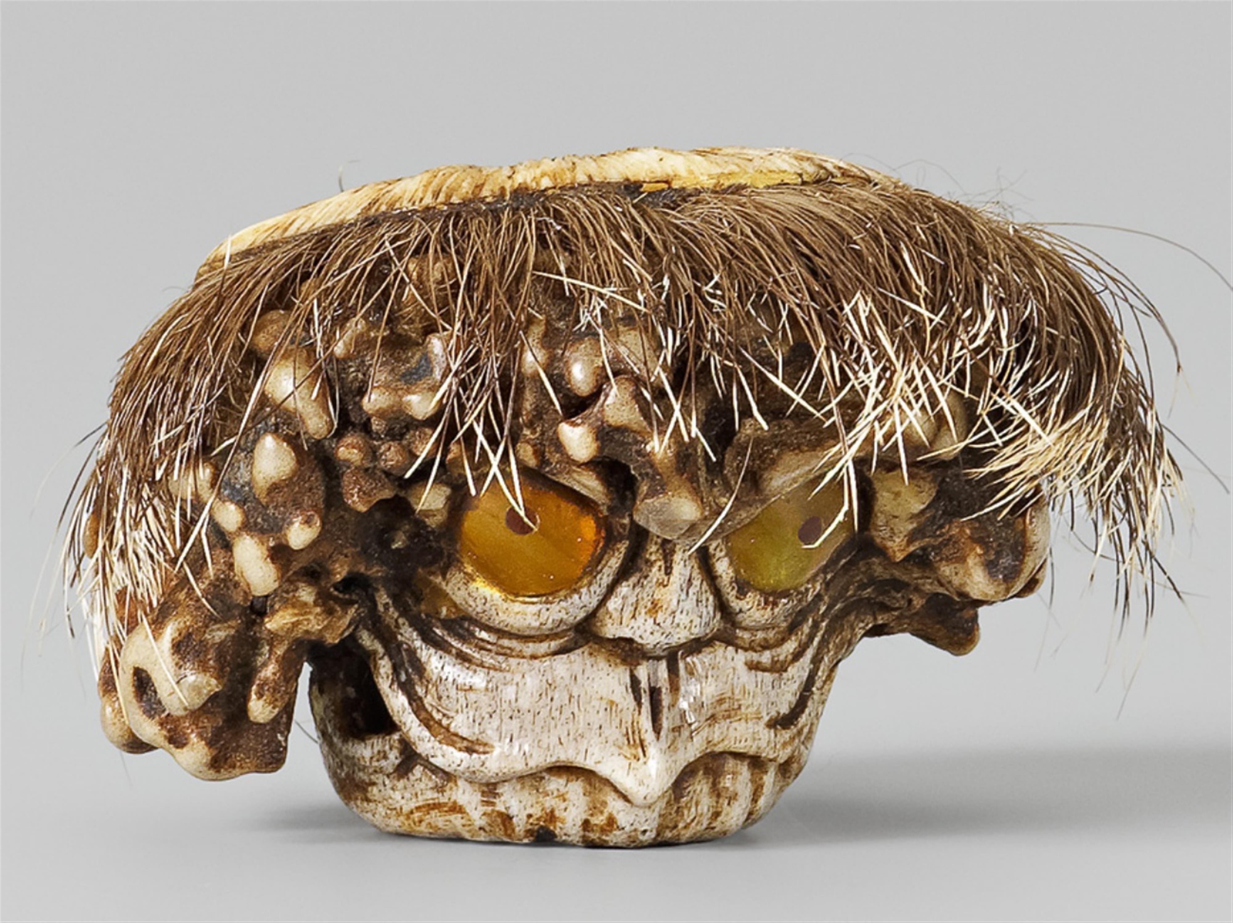A stag antler netsuke of a kappa head. 20th century - image-1