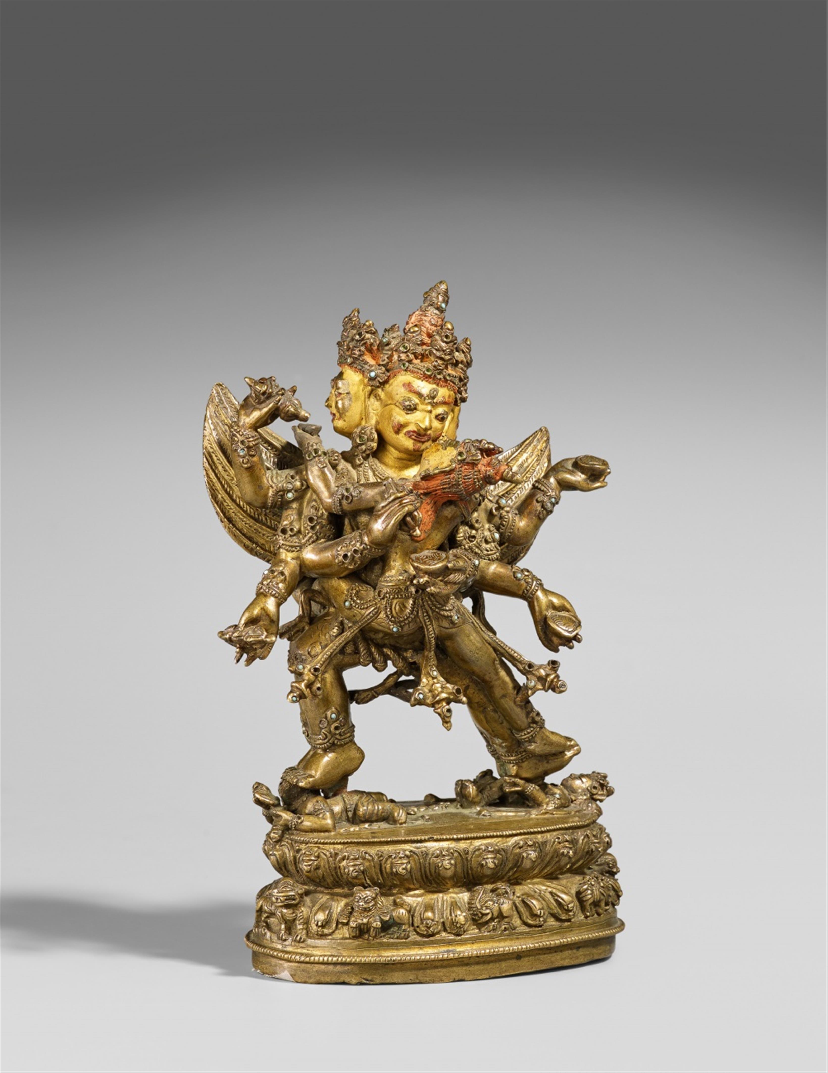 A Tibetan bronze figure of Chemchok Heruka in yab yum. 15th/16th century - image-1