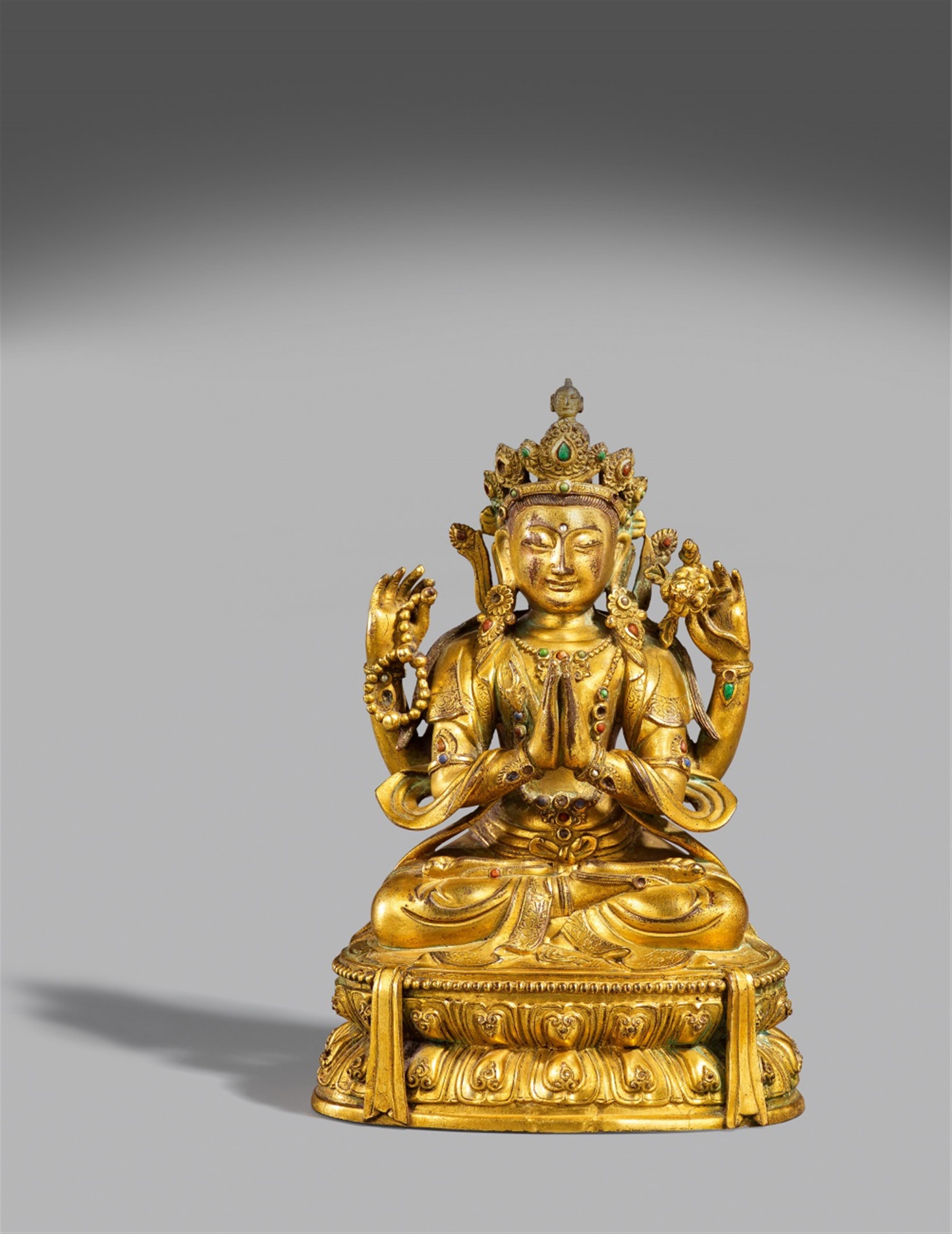 A Sinotibetan gilt bronze figure of Shadakshari Avalokiteshvara. 18th century - image-1