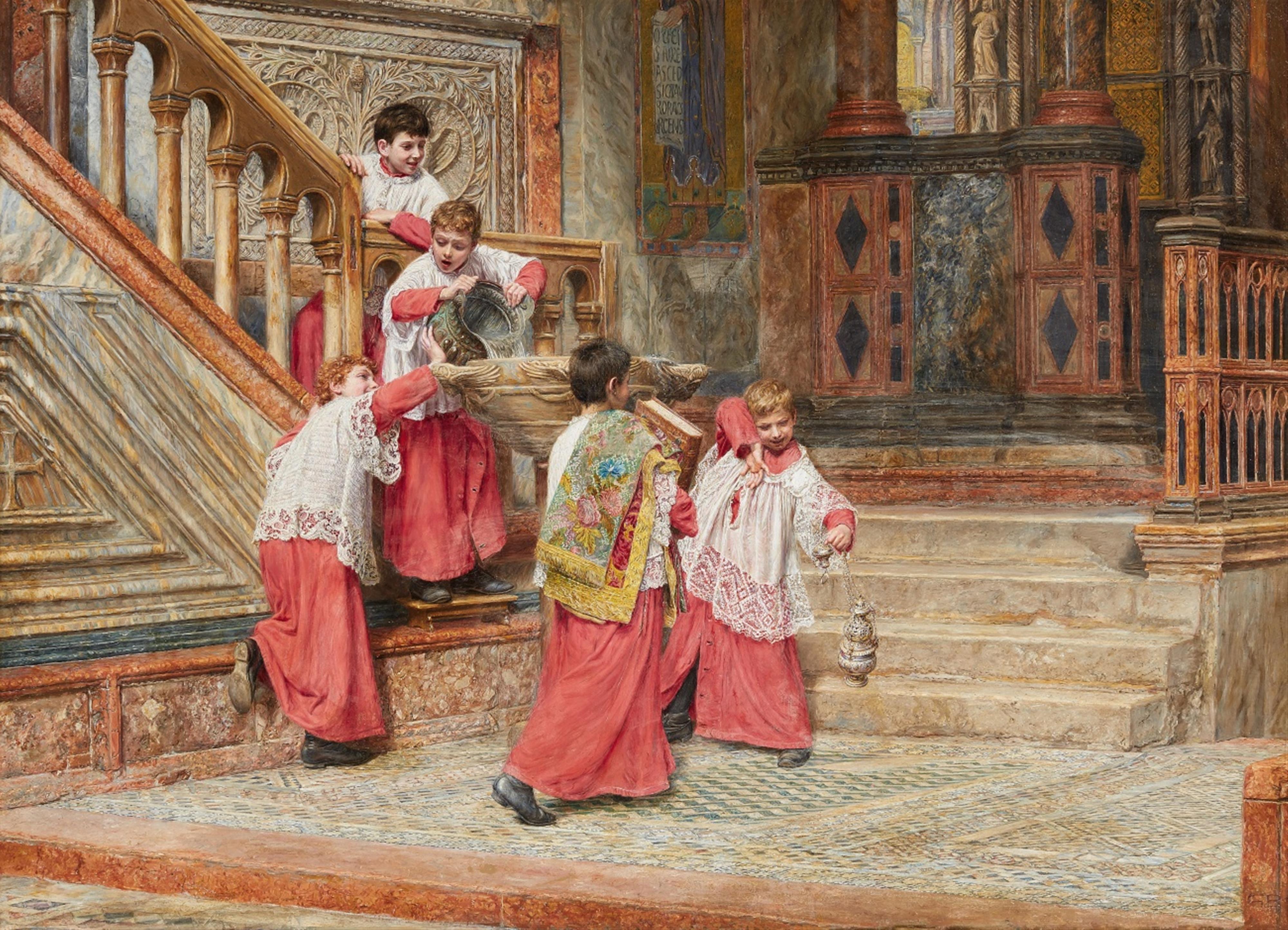 Italienischer oder Spanischer Künstler des 19. Jahrhunderts - Spielende Ministranten von San Marco im Innenhof des Dogenpalastes - image-1