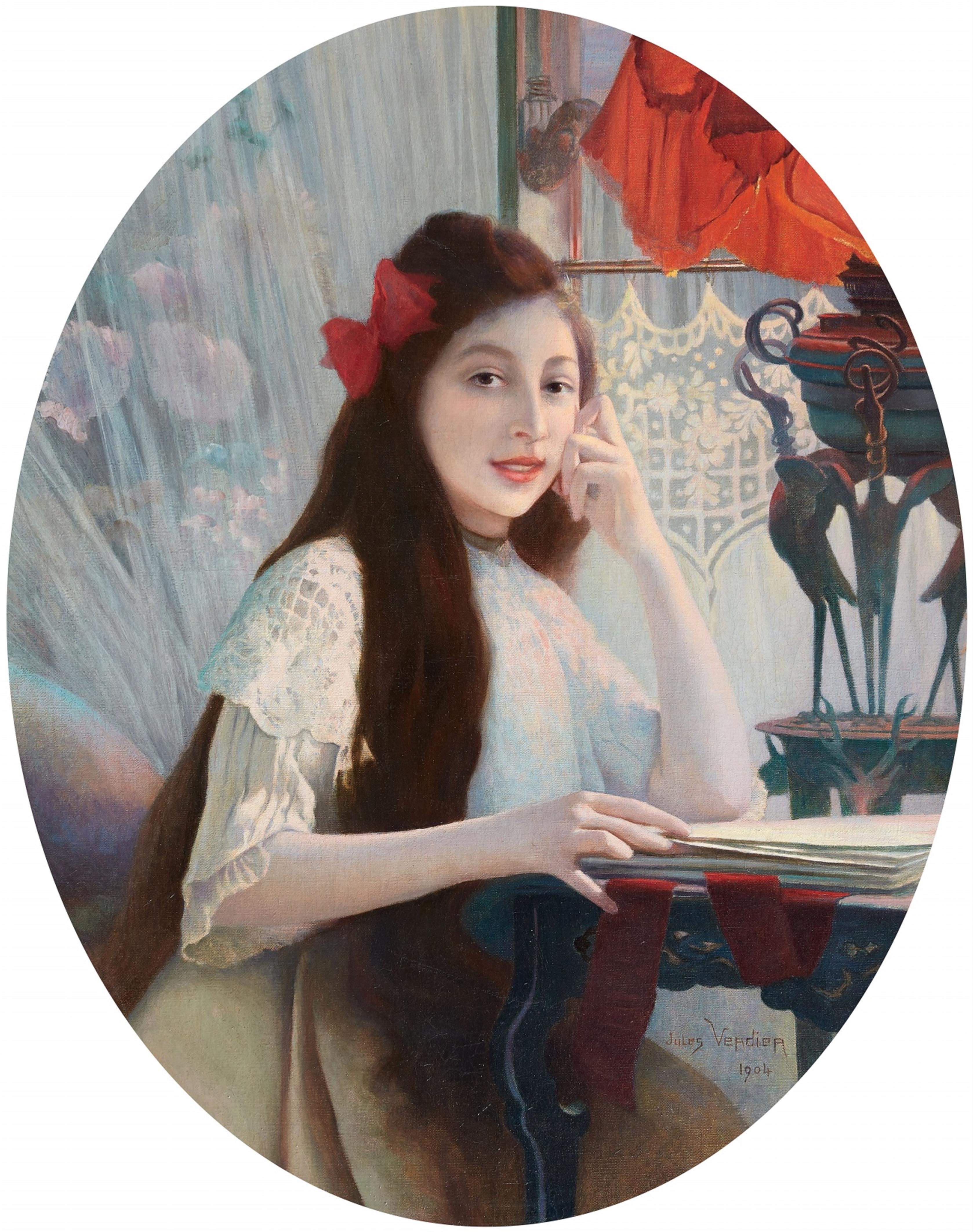 Jules Victor Verdier - Portrait eines jungen Mädchens am Schreibtisch - image-1