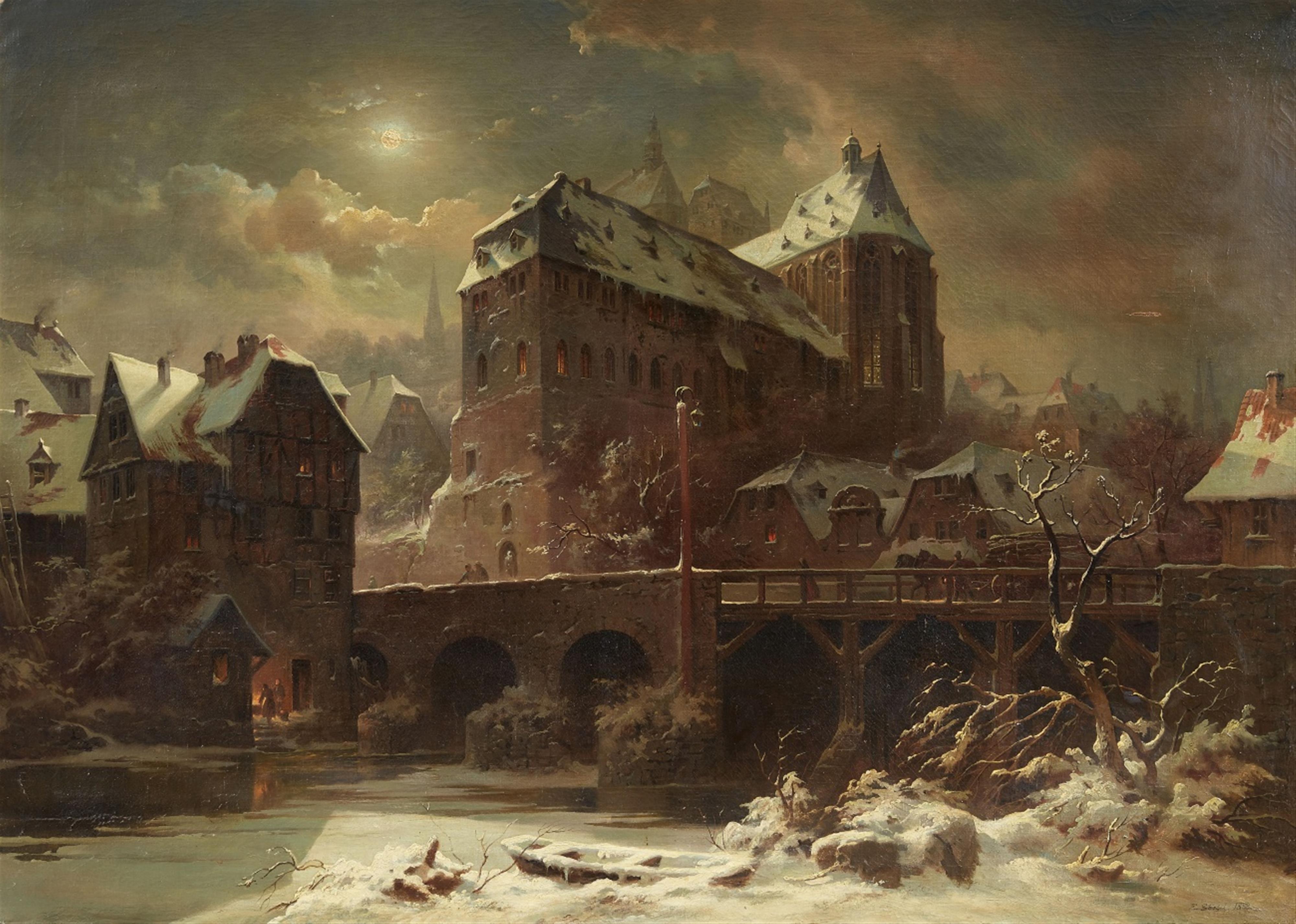 Eduard Stiegel - Ansicht von Marburg mit alter Universität, Lahnbrücke und Deutschherrenmühle - image-1