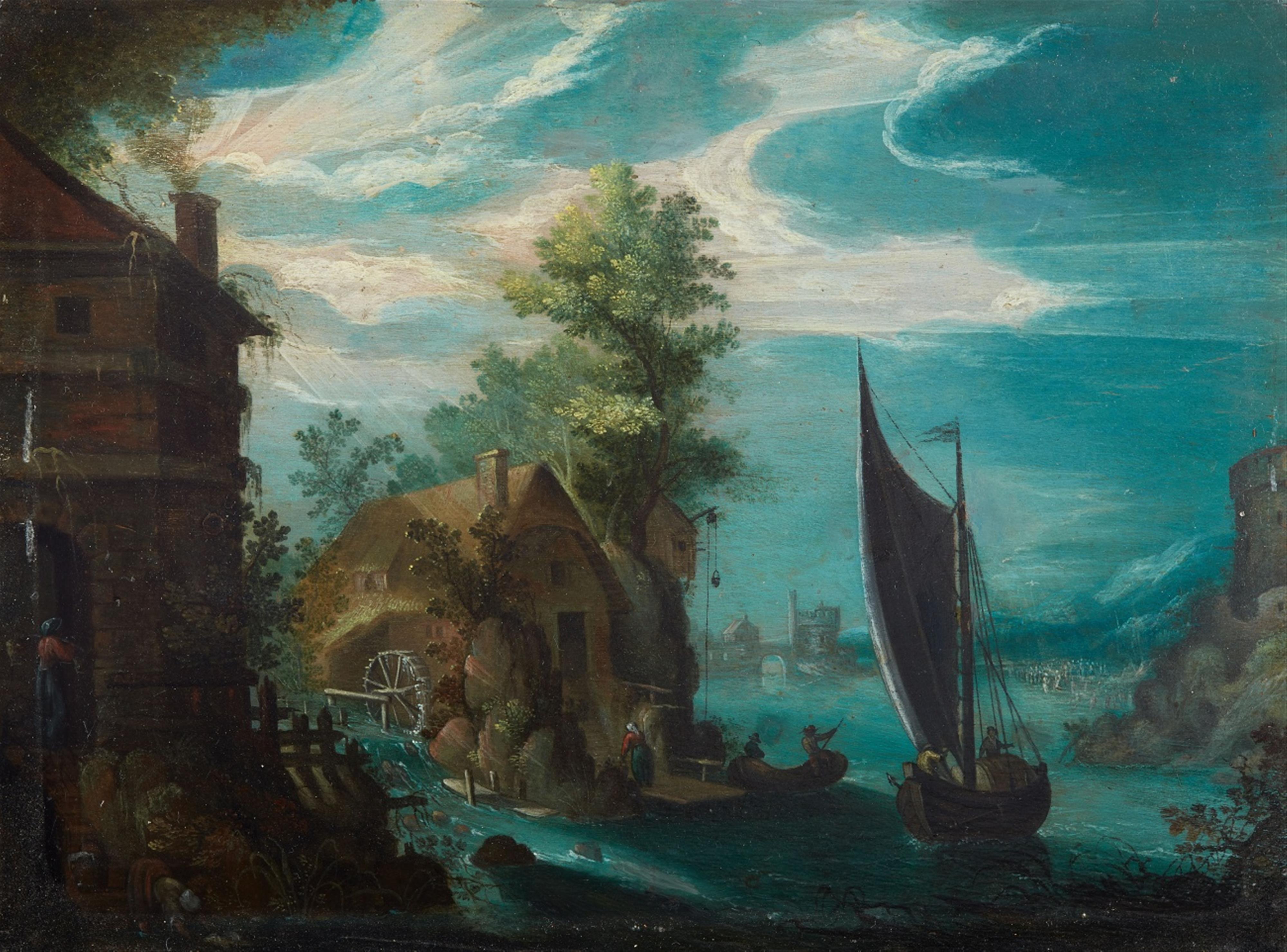 Flämischer Meister der 1. Hälfte des 17. Jahrhunderts - Landschaft mit Mühle an einem Fluss - image-1