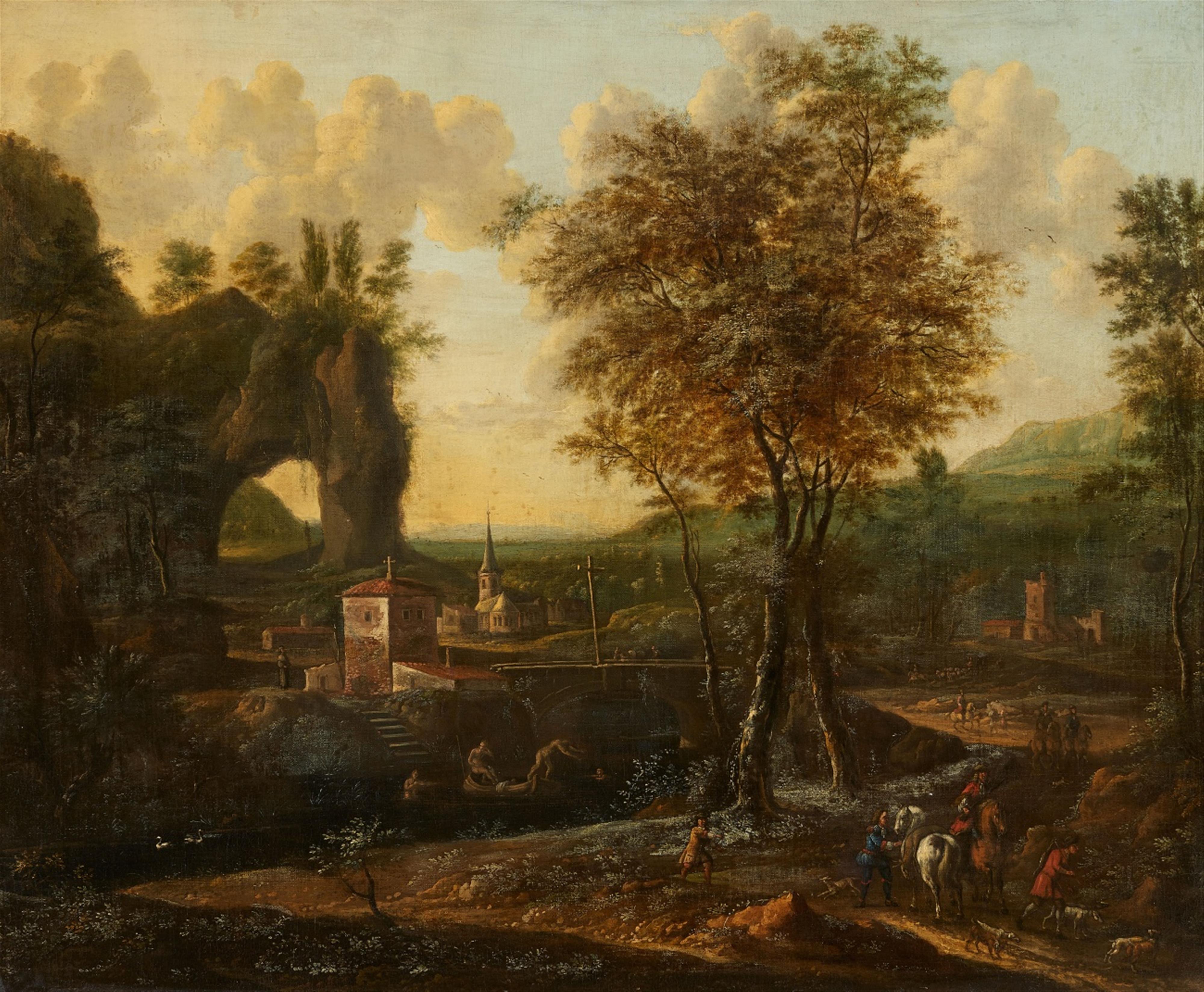 Flemish School 1st half 18th century - Landscape with Travellers - image-1