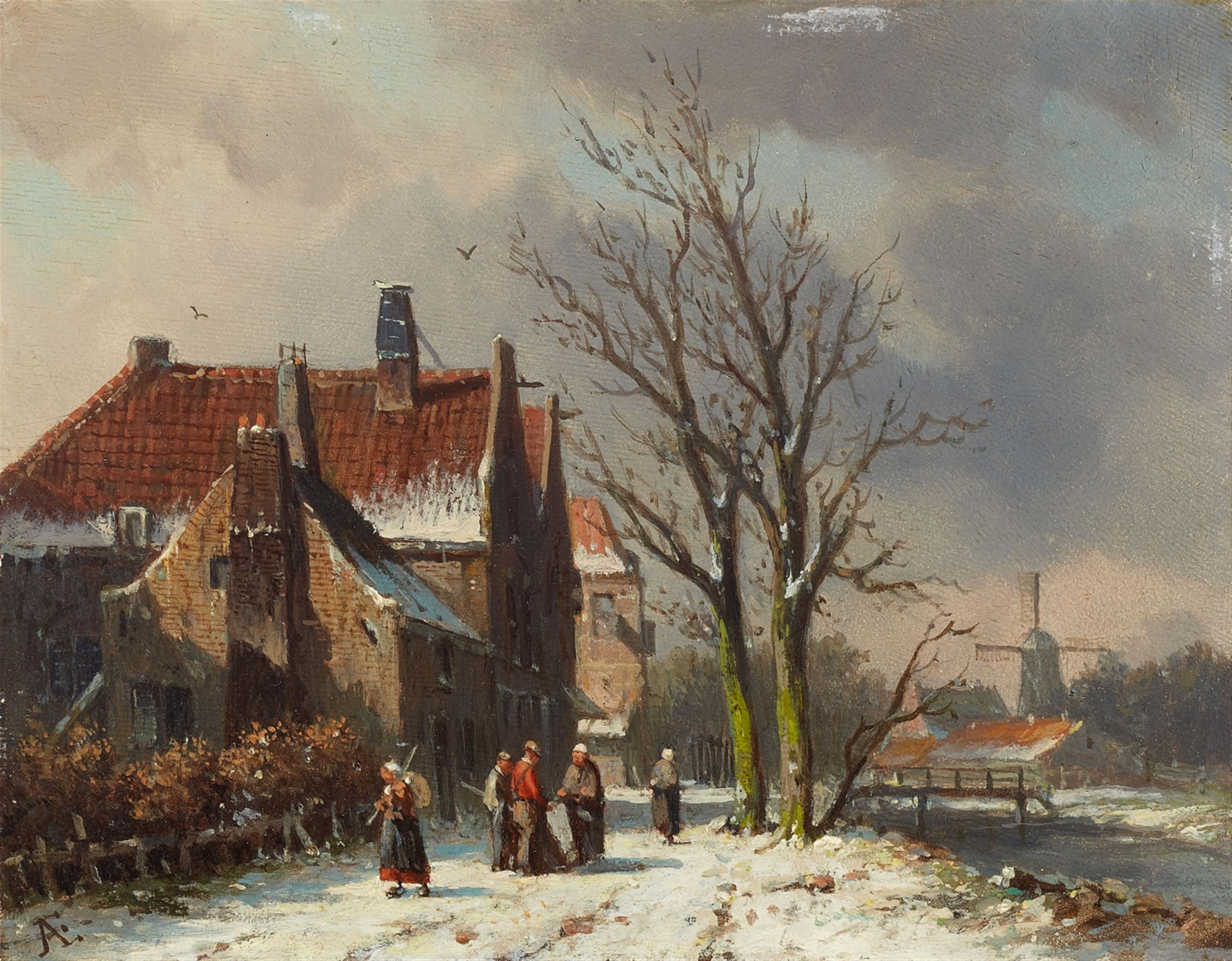 Adrianus Eversen - Holländische Stadt an einer Gracht im Winter - image-1
