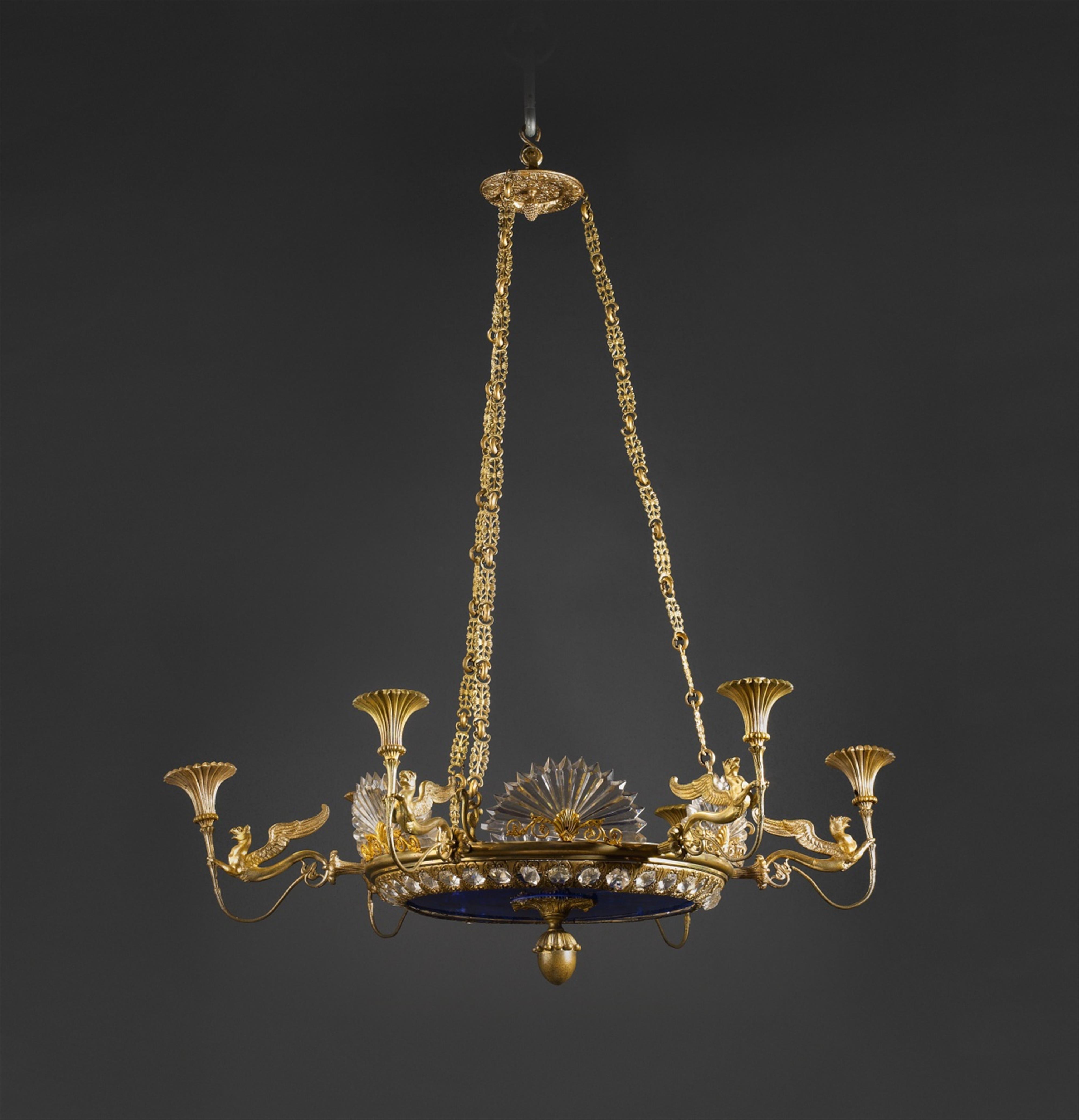 A Neoclassical six-flame ormolu chandelier - image-1