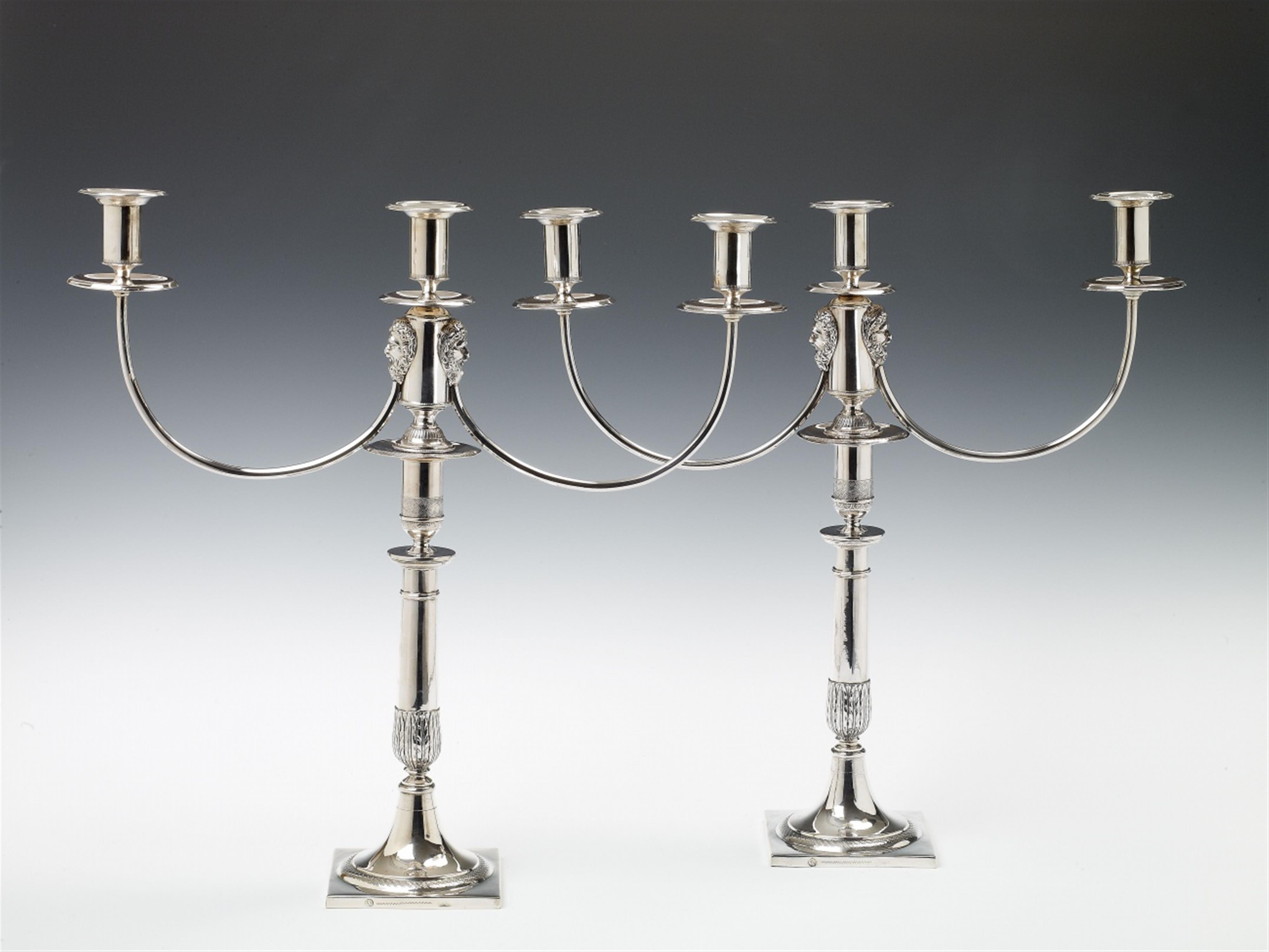 A pair of Berlin silver three-flame girandoles. Marks of Georg Wilhelm Lienemann, 1817 - 19. - image-1