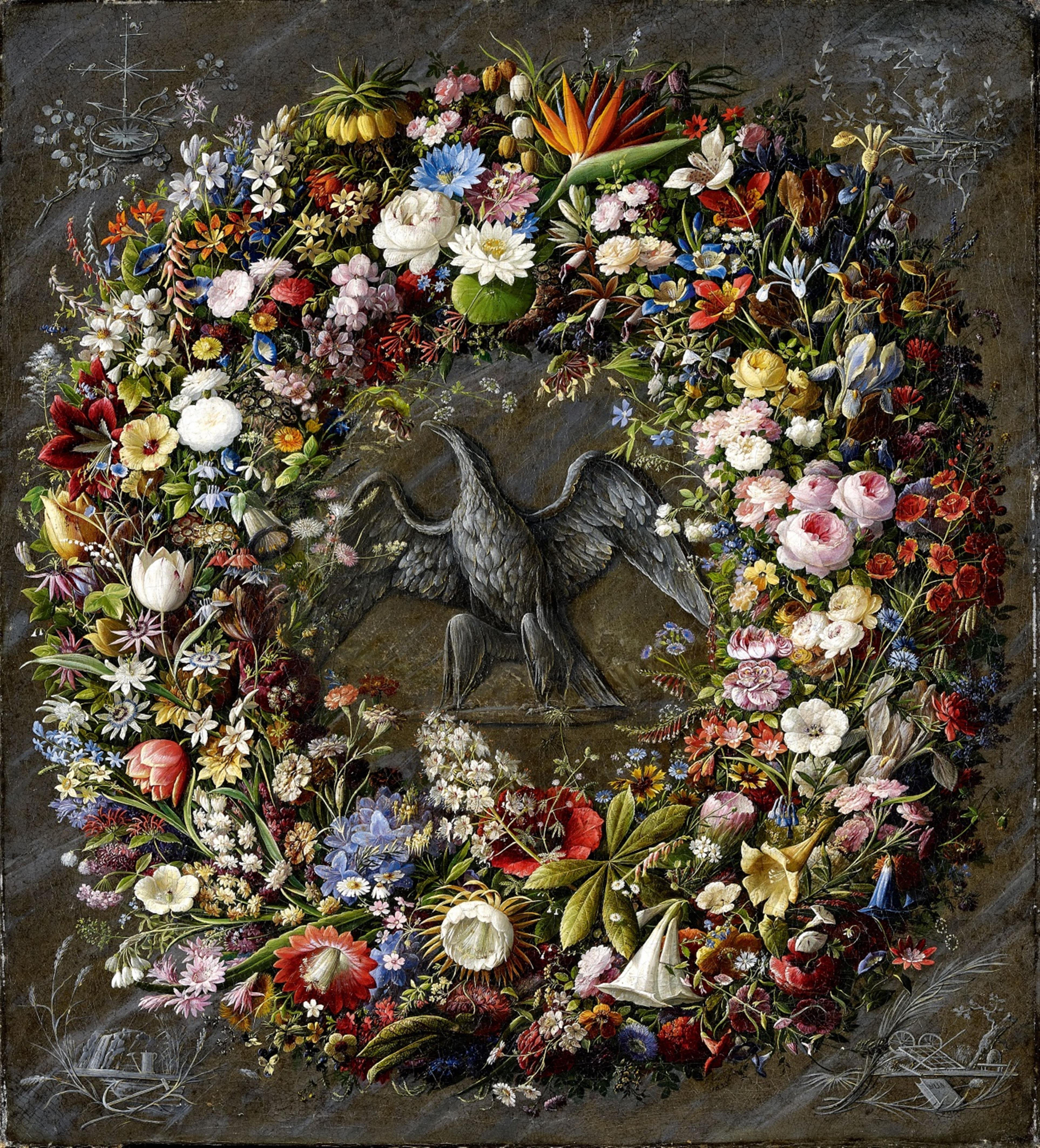 Floral Wreath with Strelitzia Flowers and the Prussian Eagle - image-1