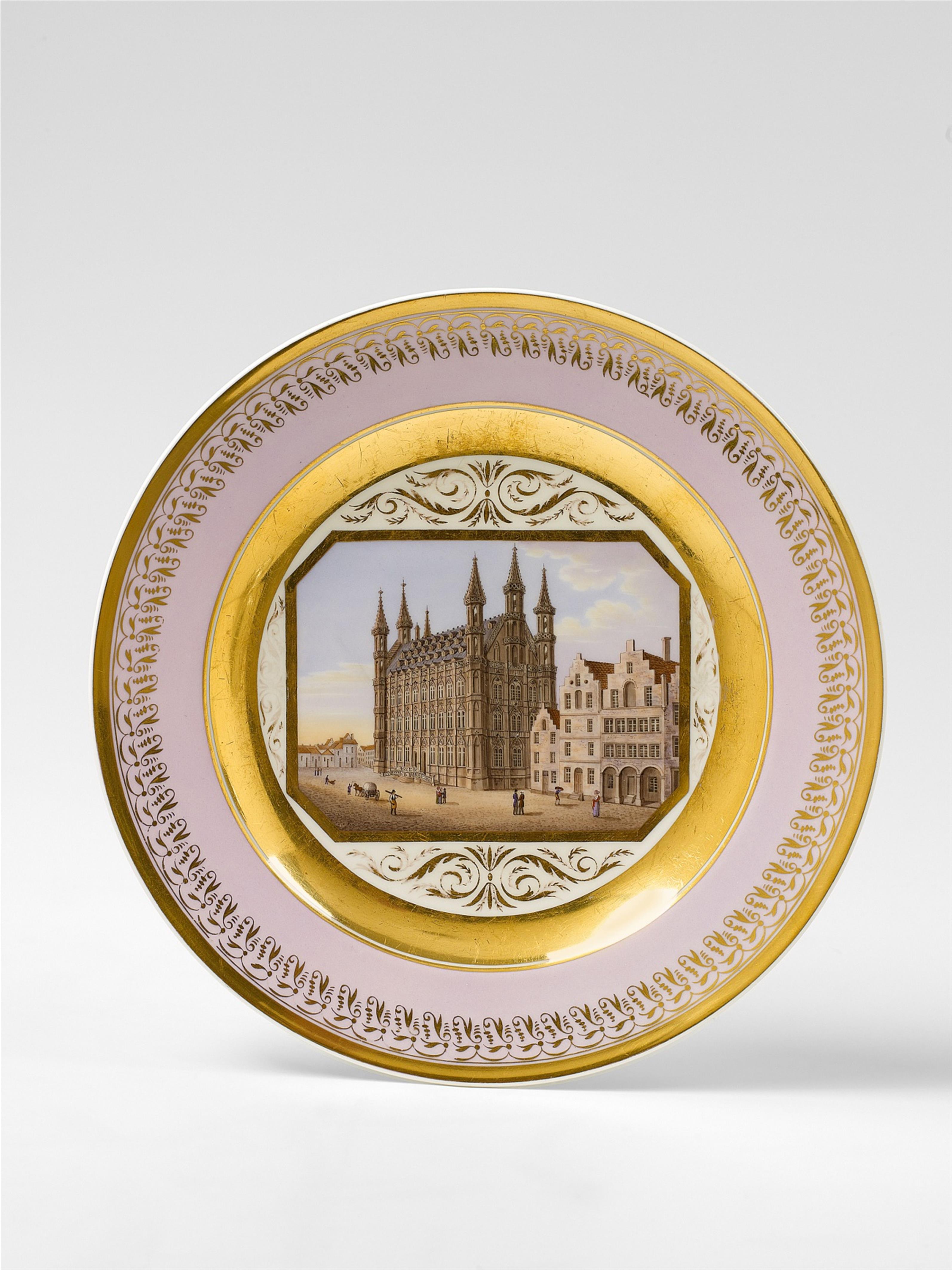A Berlin KPM porcelain plate with a view of the Hotel de ville de Louvain - image-2