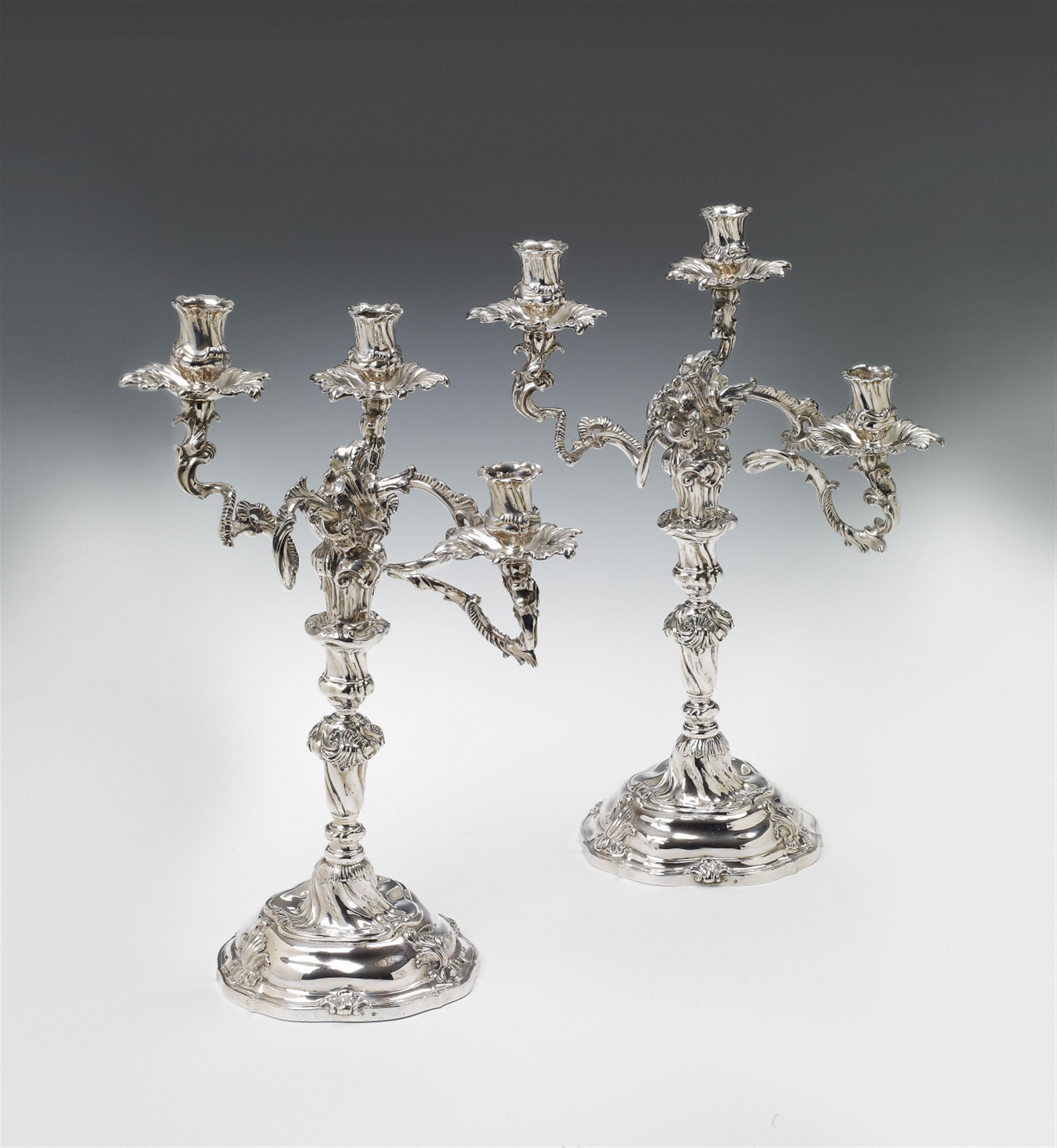 A pair of Berlin silver three-flame candelabra. Marks of Johann George Hossauer, 1847 - 54. - image-1