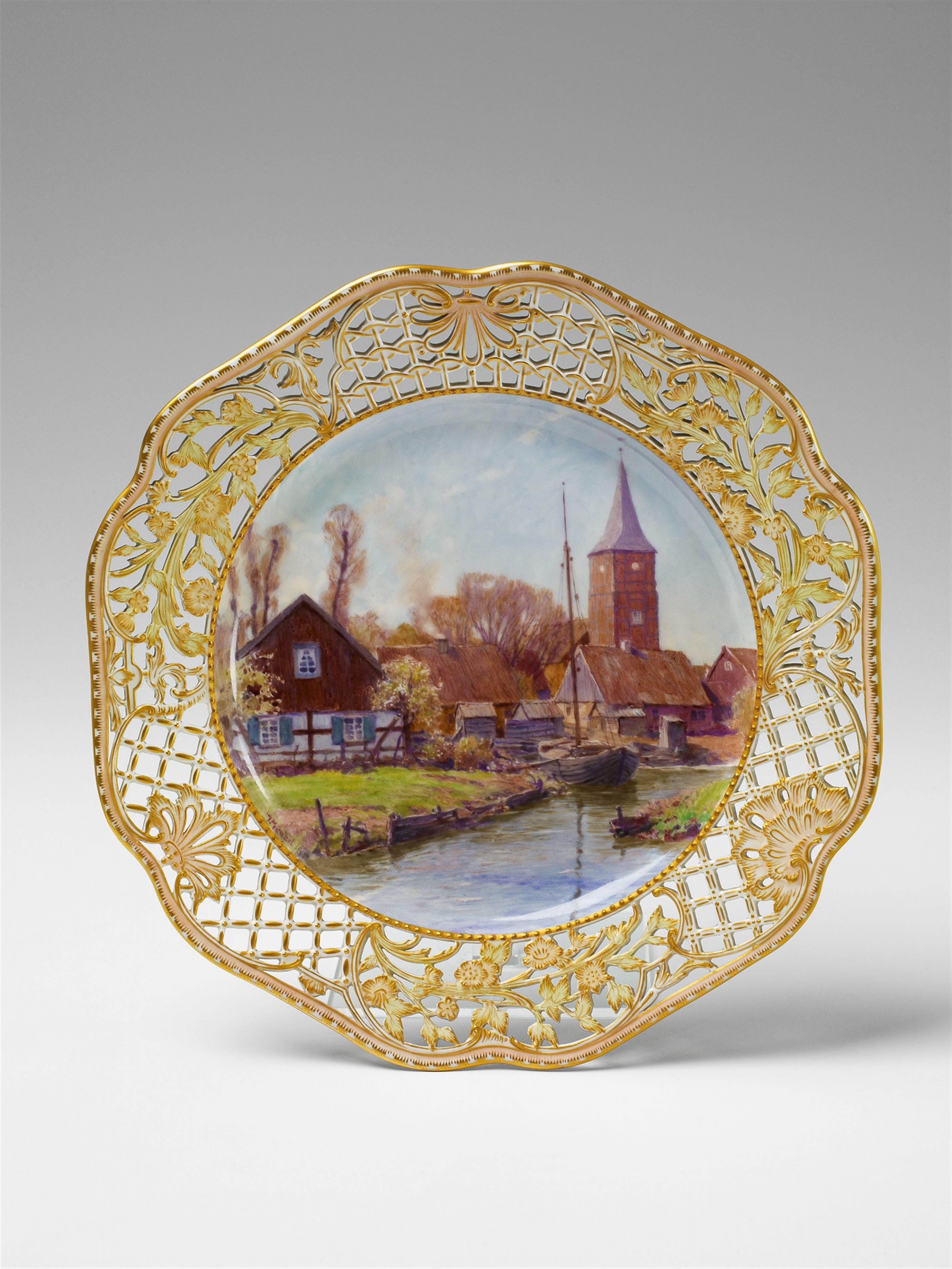 A Berlin KPM porcelain plate with a view of Tiegenhof - image-1