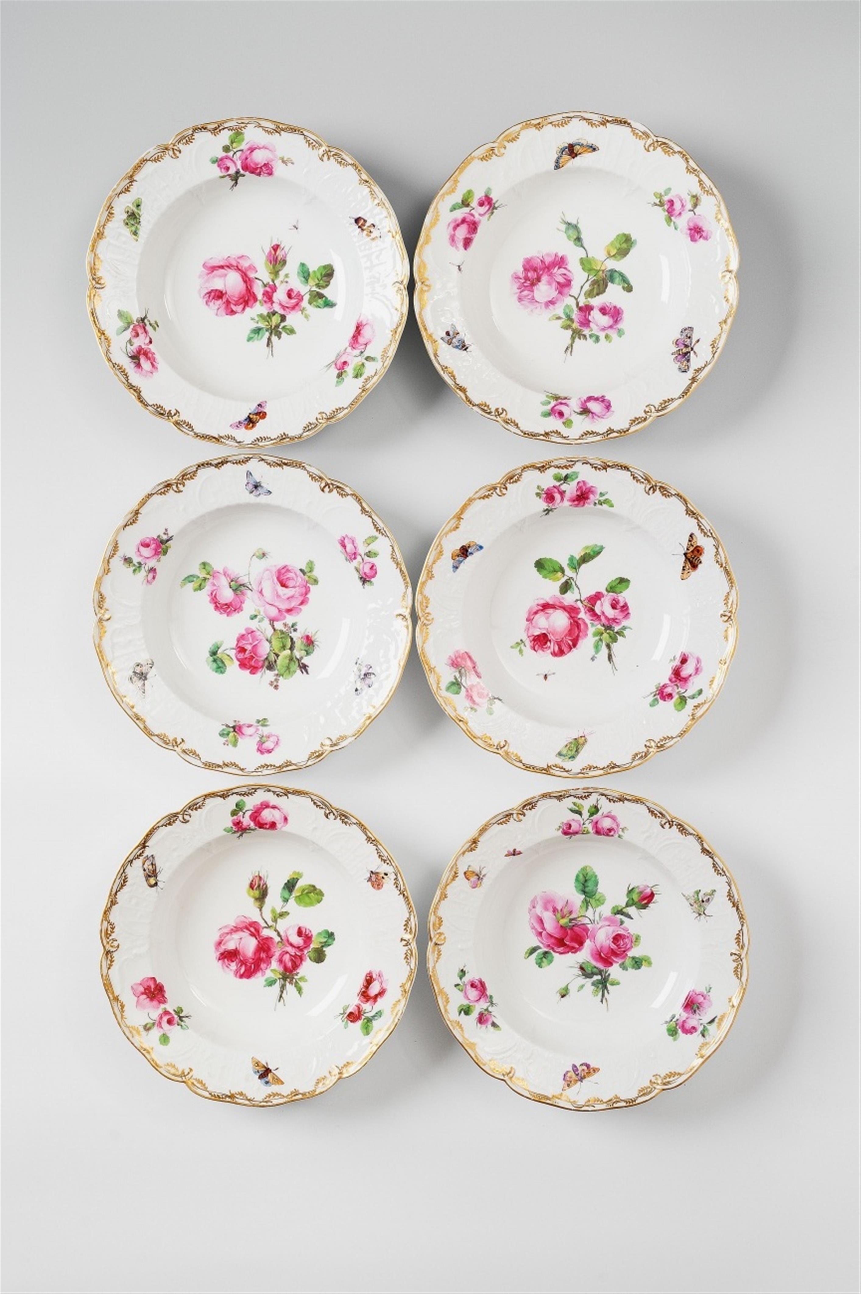 Six Berlin KPM porcelain plates with rose decor - image-1