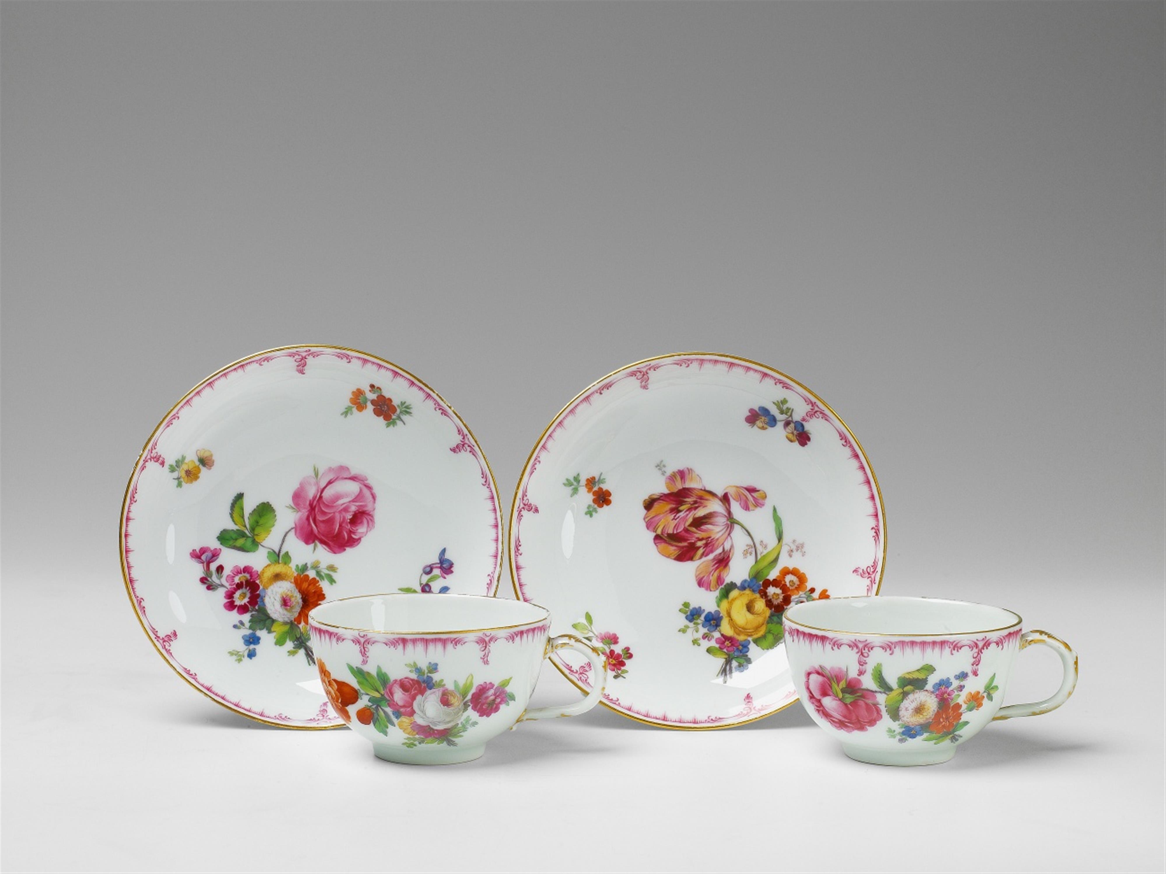 Two Berlin KPM porcelain cups and saucers with "deutsche blumen" - image-1