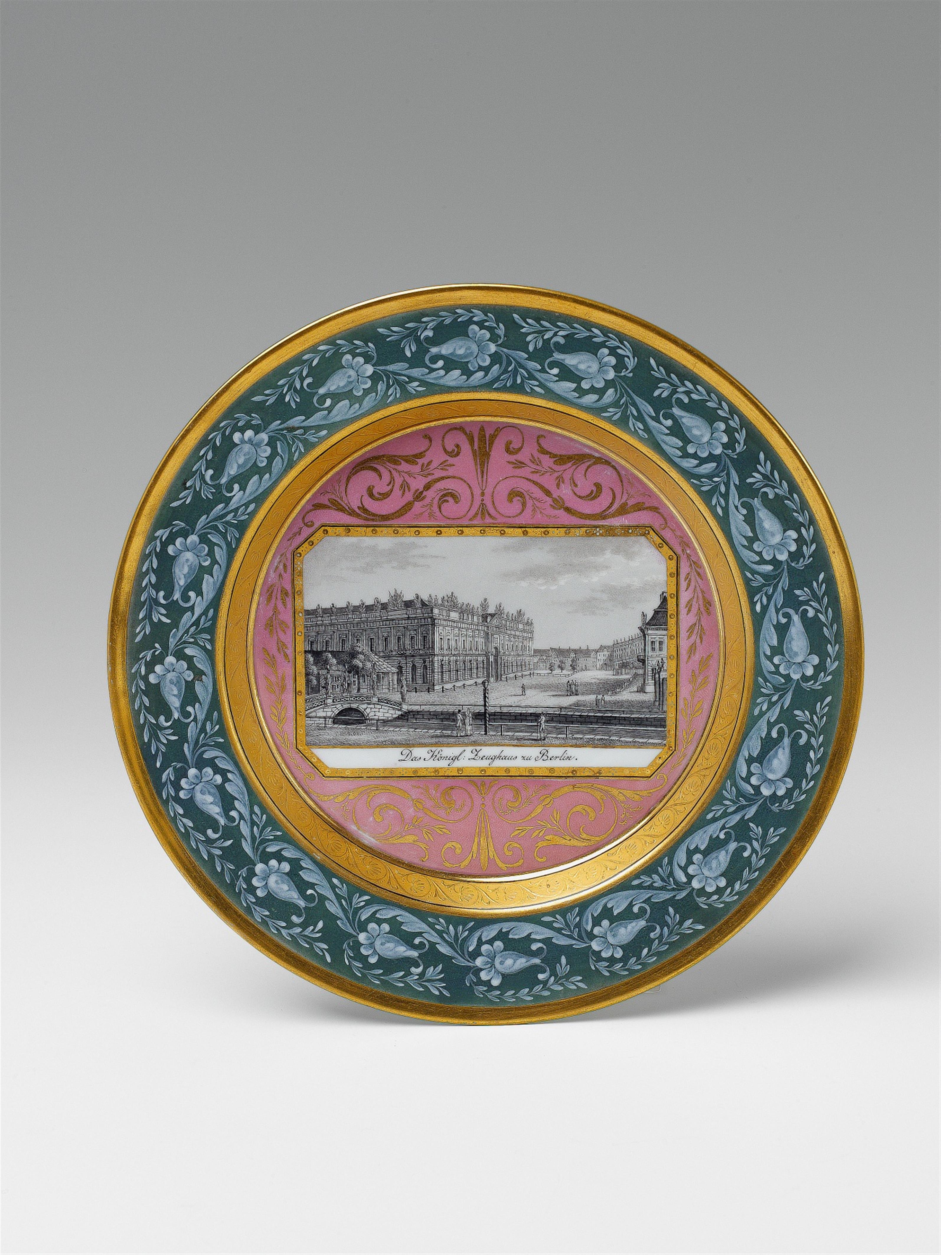 A Berlin KPM porcelain plate with a view of the zeughaus in grisaille - image-1