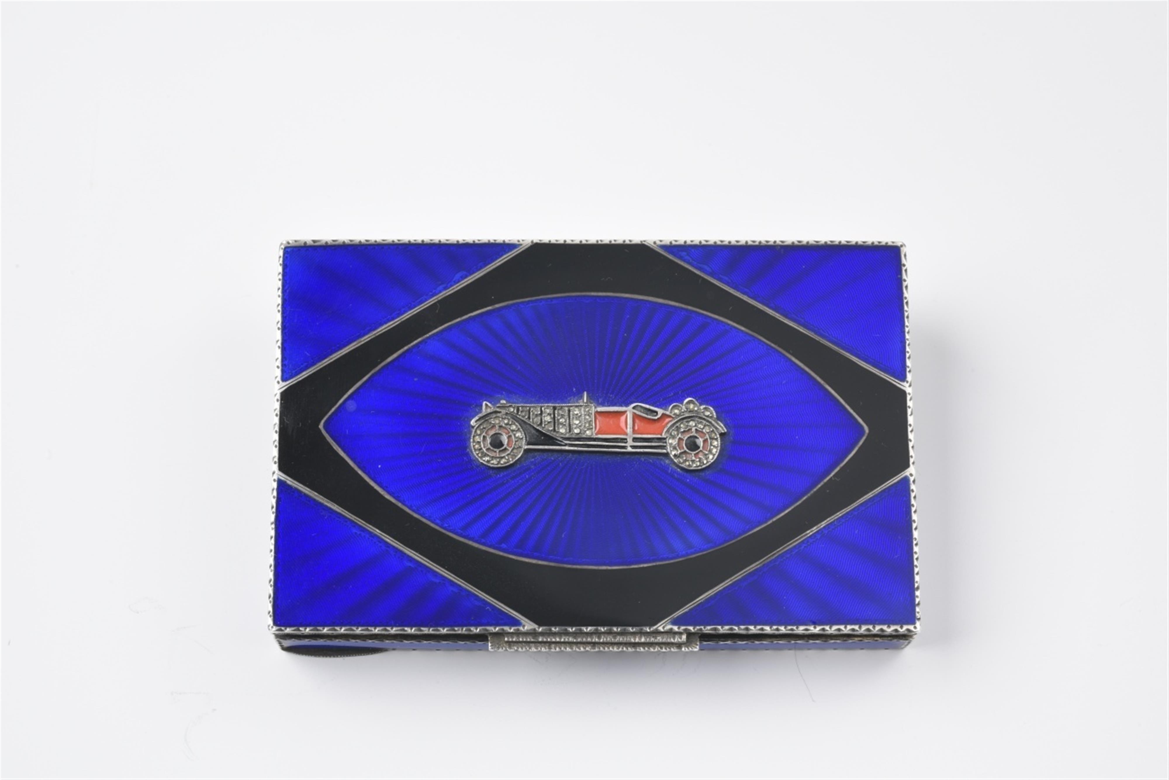 An gilt Sterling silver, enamel and marcasite Art Deco calling card case - image-1