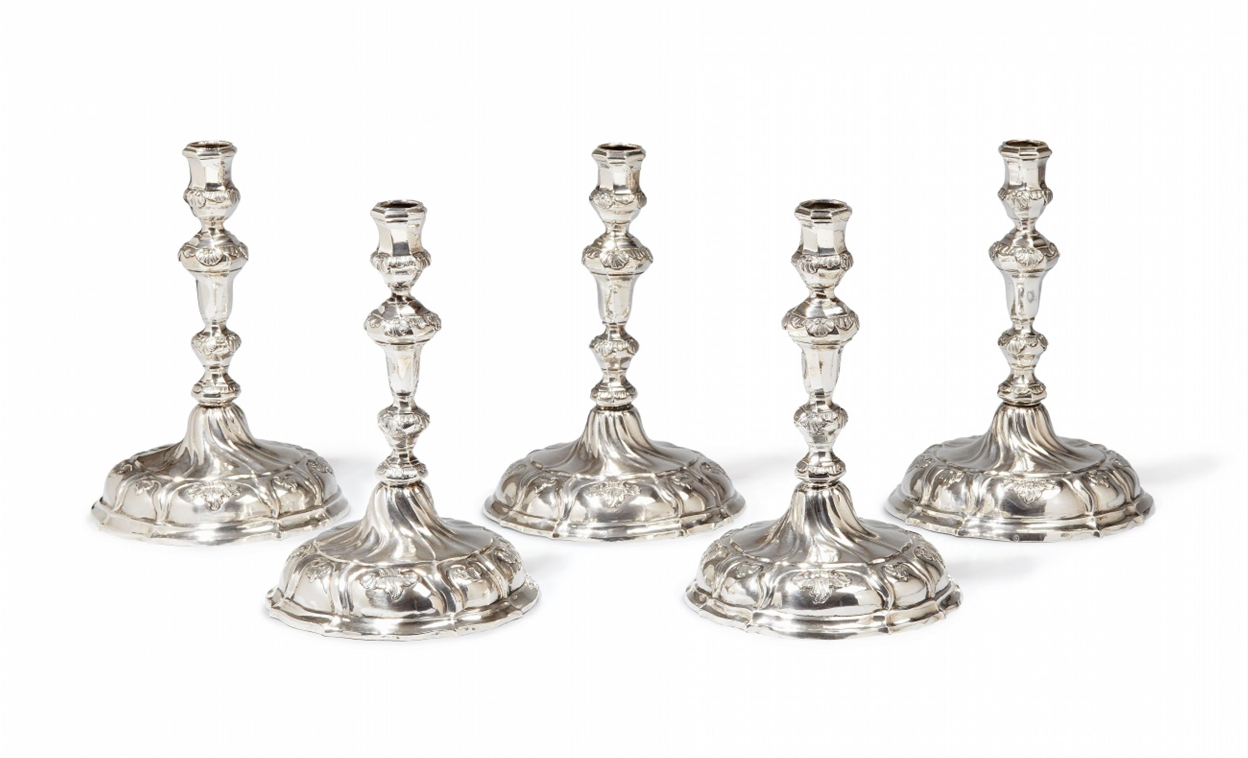 A set of five Augsburg silver candlesticks - image-1