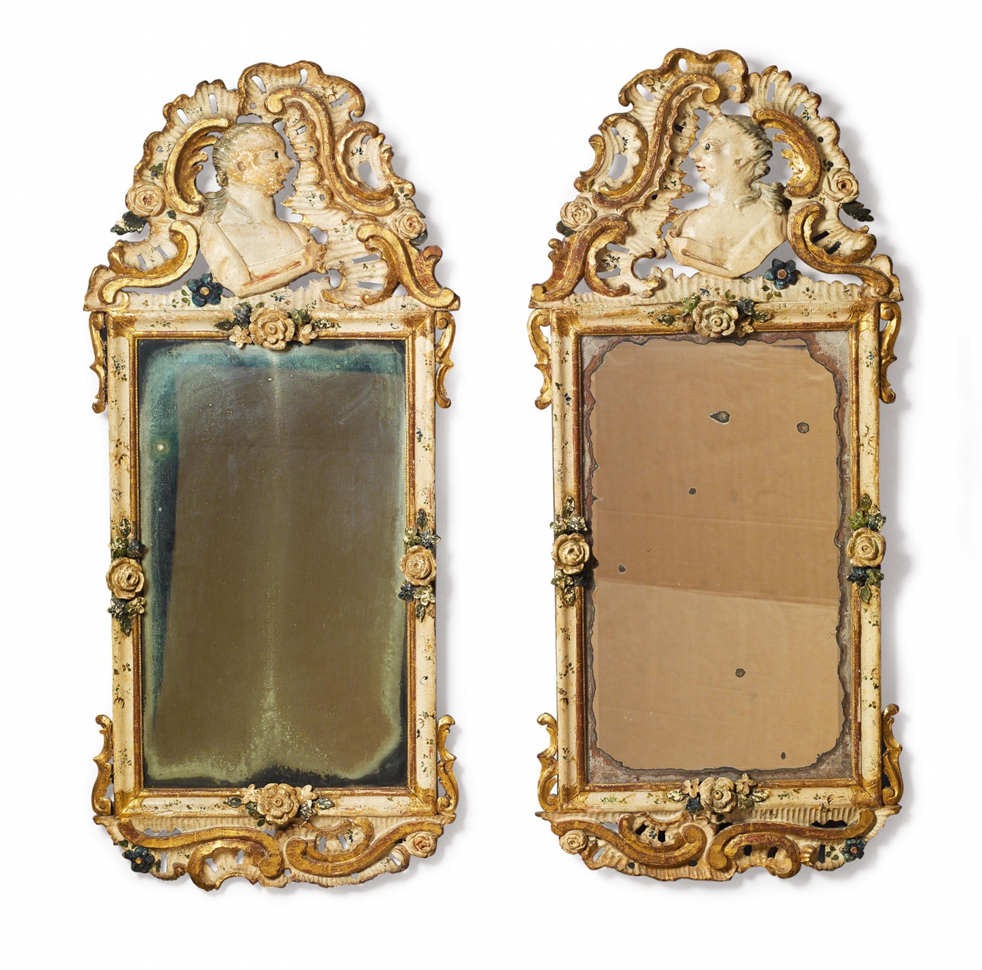 A pair of carved and lacquered German rococo mirrors - image-1