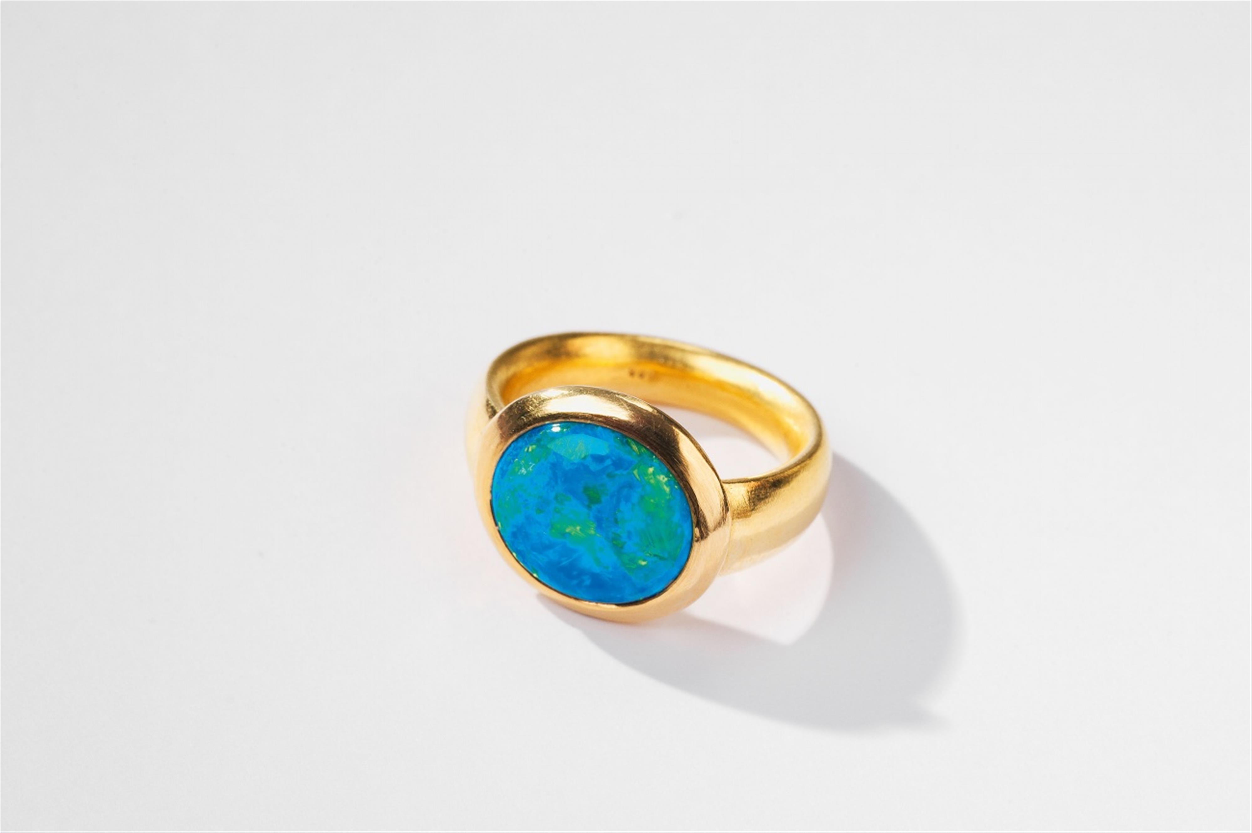 An 21k gold and Australian boulder opal ring by Dagmar Stühler - image-1