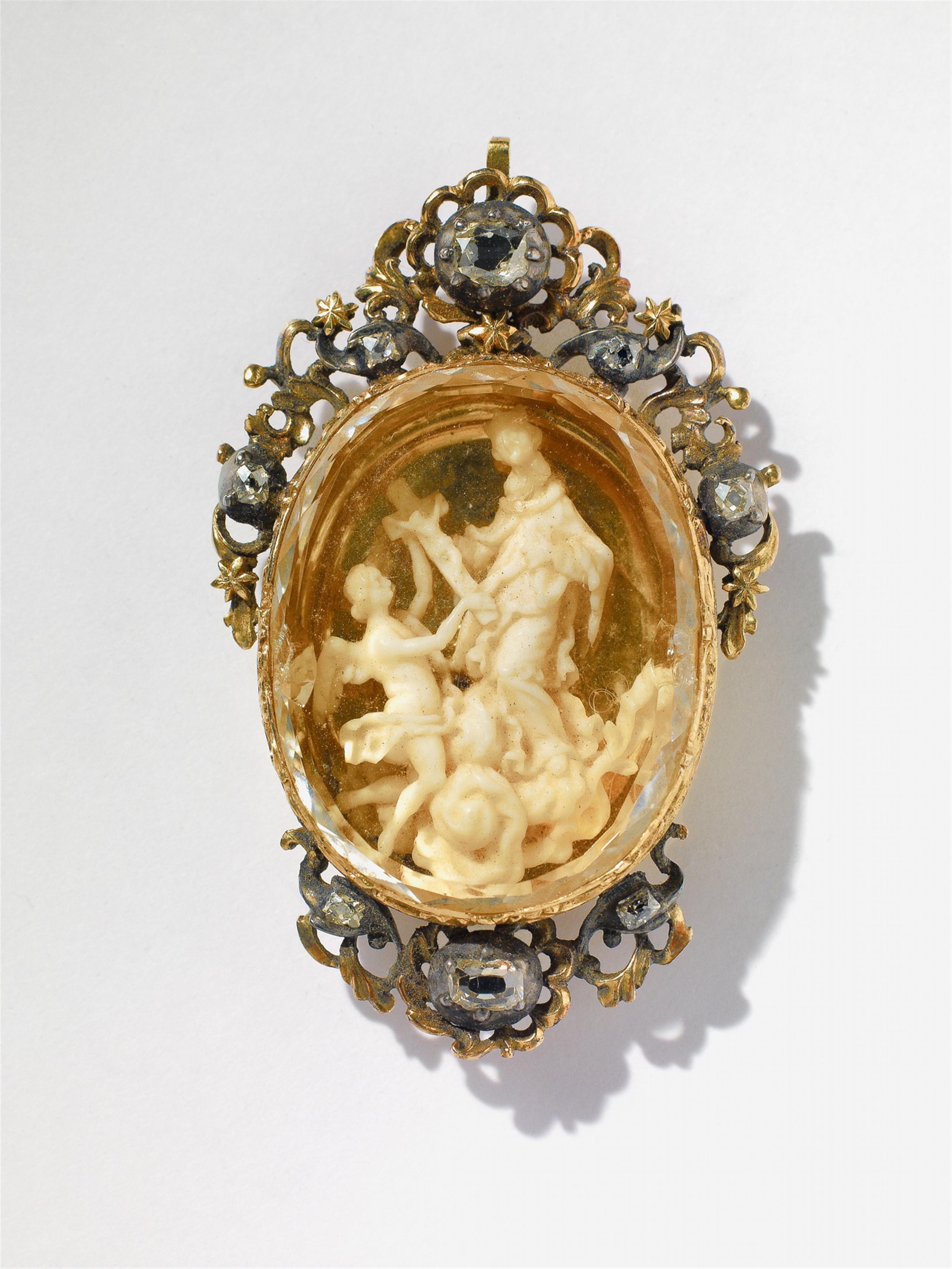 A silver gilt and diamond religious pendant with an ivory sculpture of St. Nepomuk - image-1
